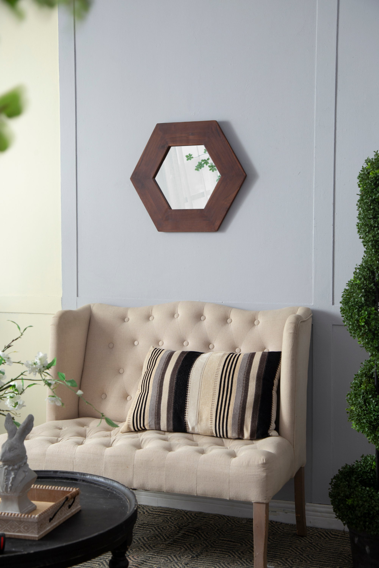 [product_type] | 18.5" x 18.5" Hexagon Mirror with Solid Wood Frame | Wall Decor for Living Room, Bathroom, Hallway | Dark Brown | casafoyer.myshopify.com