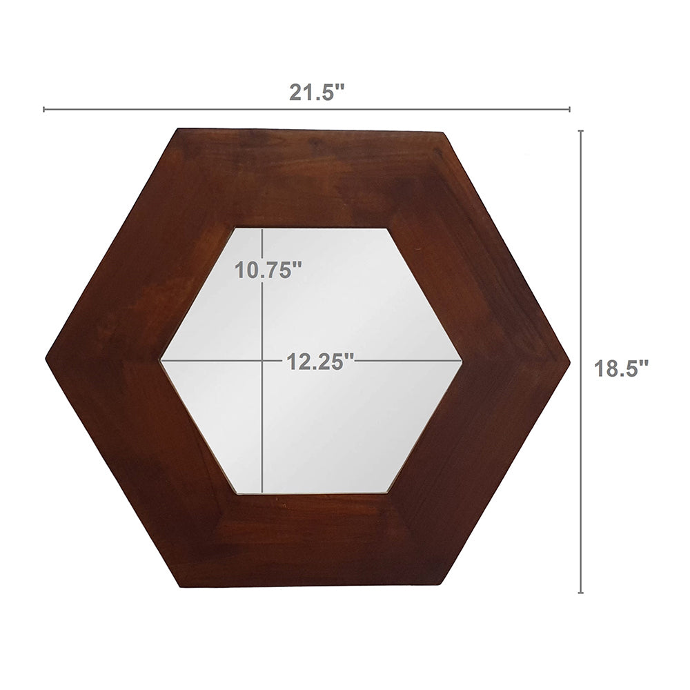 [product_type] | 18.5" x 18.5" Hexagon Mirror with Solid Wood Frame | Wall Decor for Living Room, Bathroom, Hallway | Dark Brown | casafoyer.myshopify.com