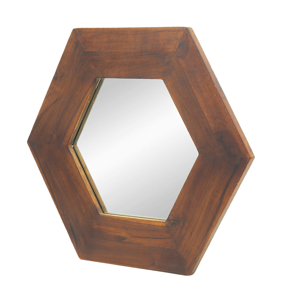 [product_type] | 18.5" x 18.5" Hexagon Mirror with Solid Wood Frame | Wall Decor for Living Room, Bathroom, Hallway | Dark Brown | casafoyer.myshopify.com