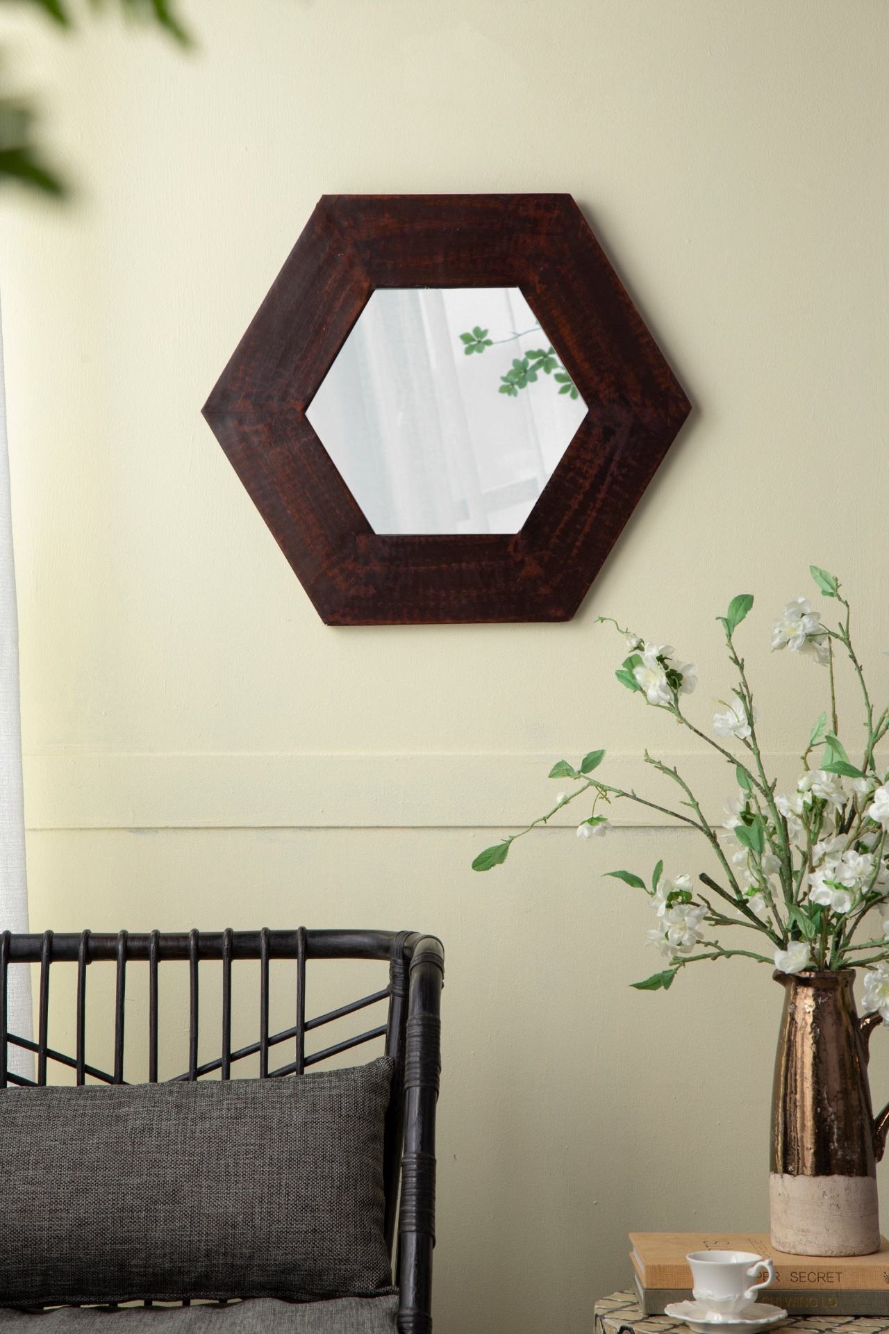 [product_type] | 18.5" x 18.5" Hexagon Mirror with Solid Wood Frame | Wall Decor for Living Room, Bathroom, Hallway | Dark Brown | casafoyer.myshopify.com