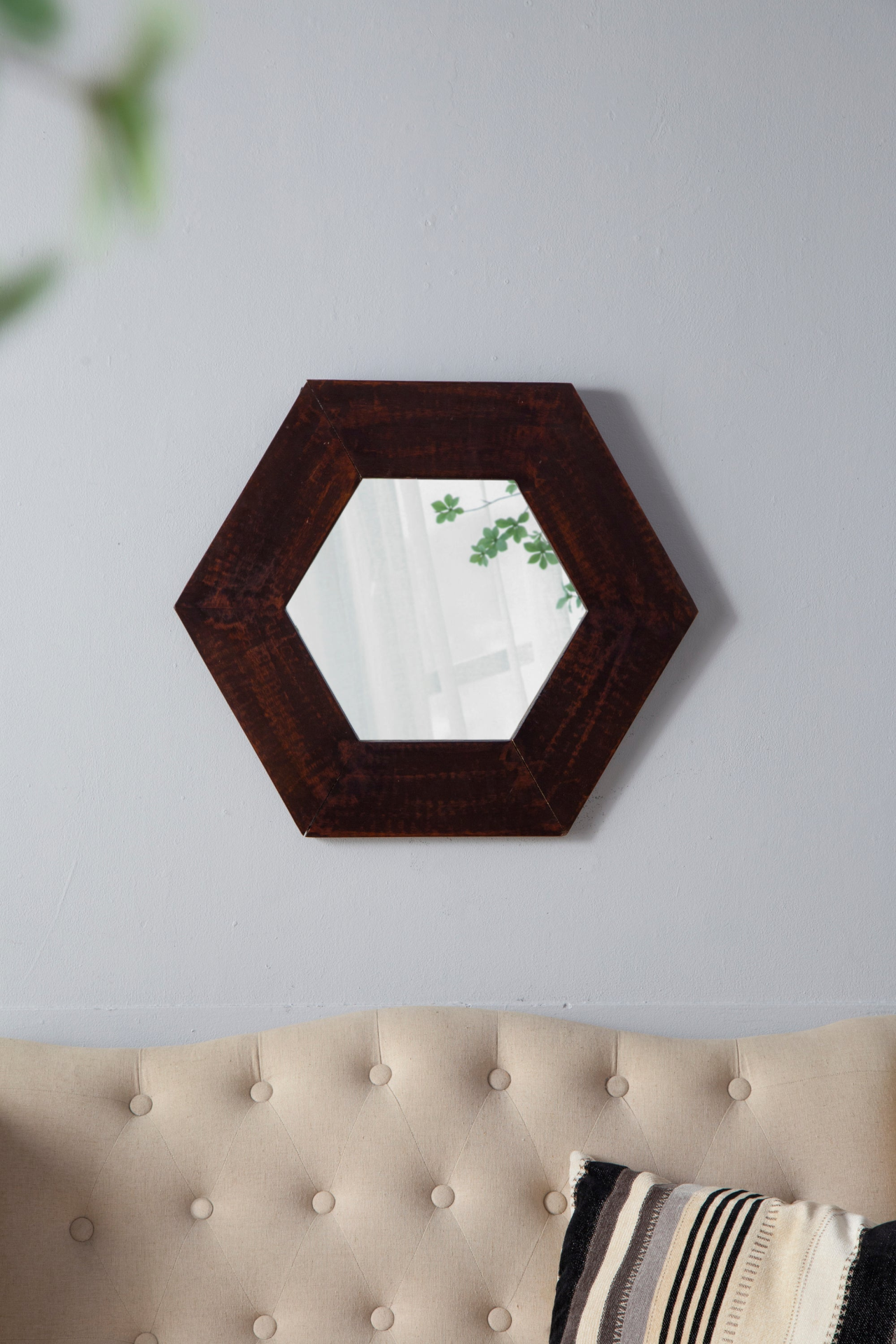 [product_type] | 18.5" x 18.5" Hexagon Mirror with Solid Wood Frame | Wall Decor for Living Room, Bathroom, Hallway | Dark Brown | casafoyer.myshopify.com