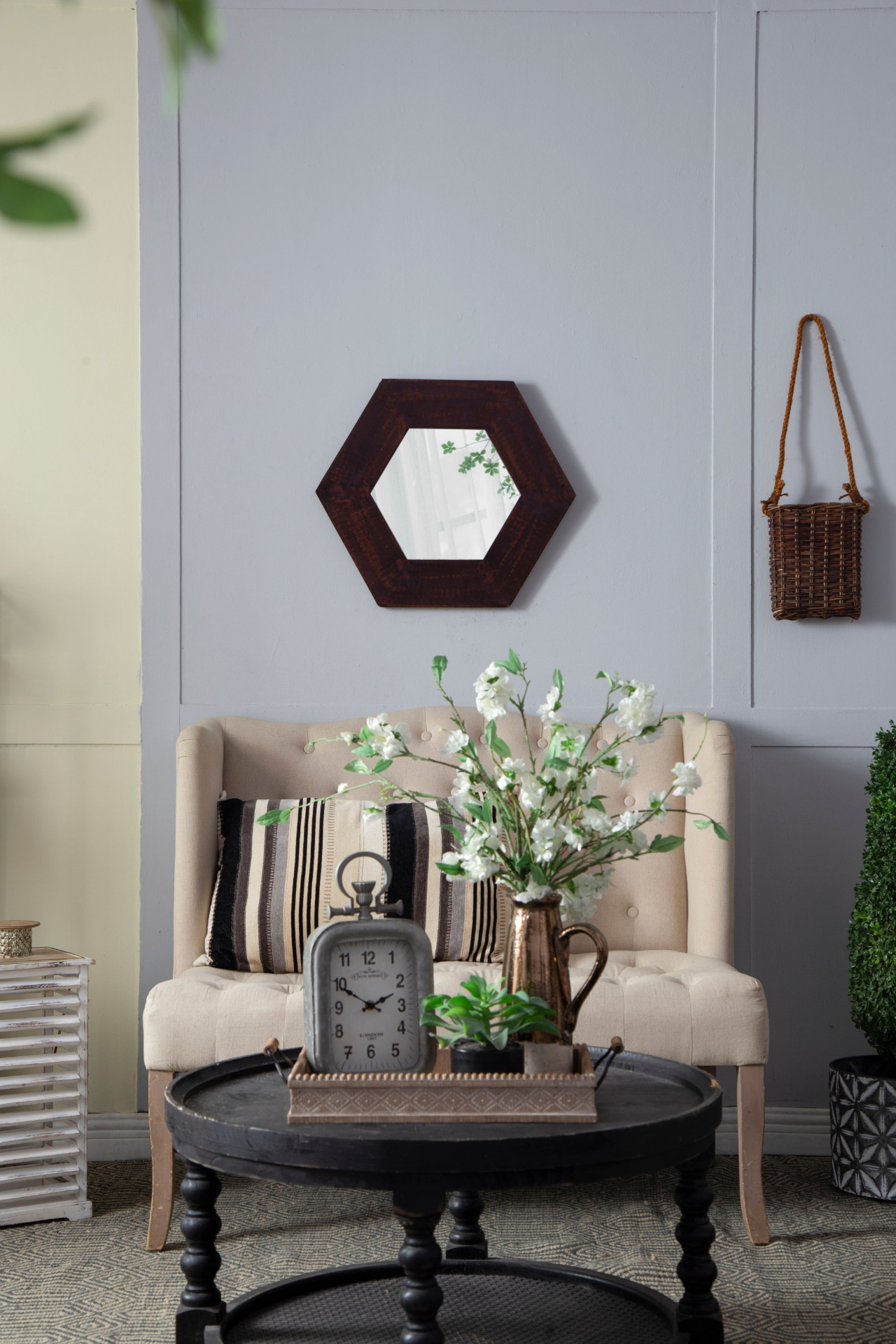 [product_type] | 18.5" x 18.5" Hexagon Mirror with Solid Wood Frame | Wall Decor for Living Room, Bathroom, Hallway | Dark Brown | casafoyer.myshopify.com