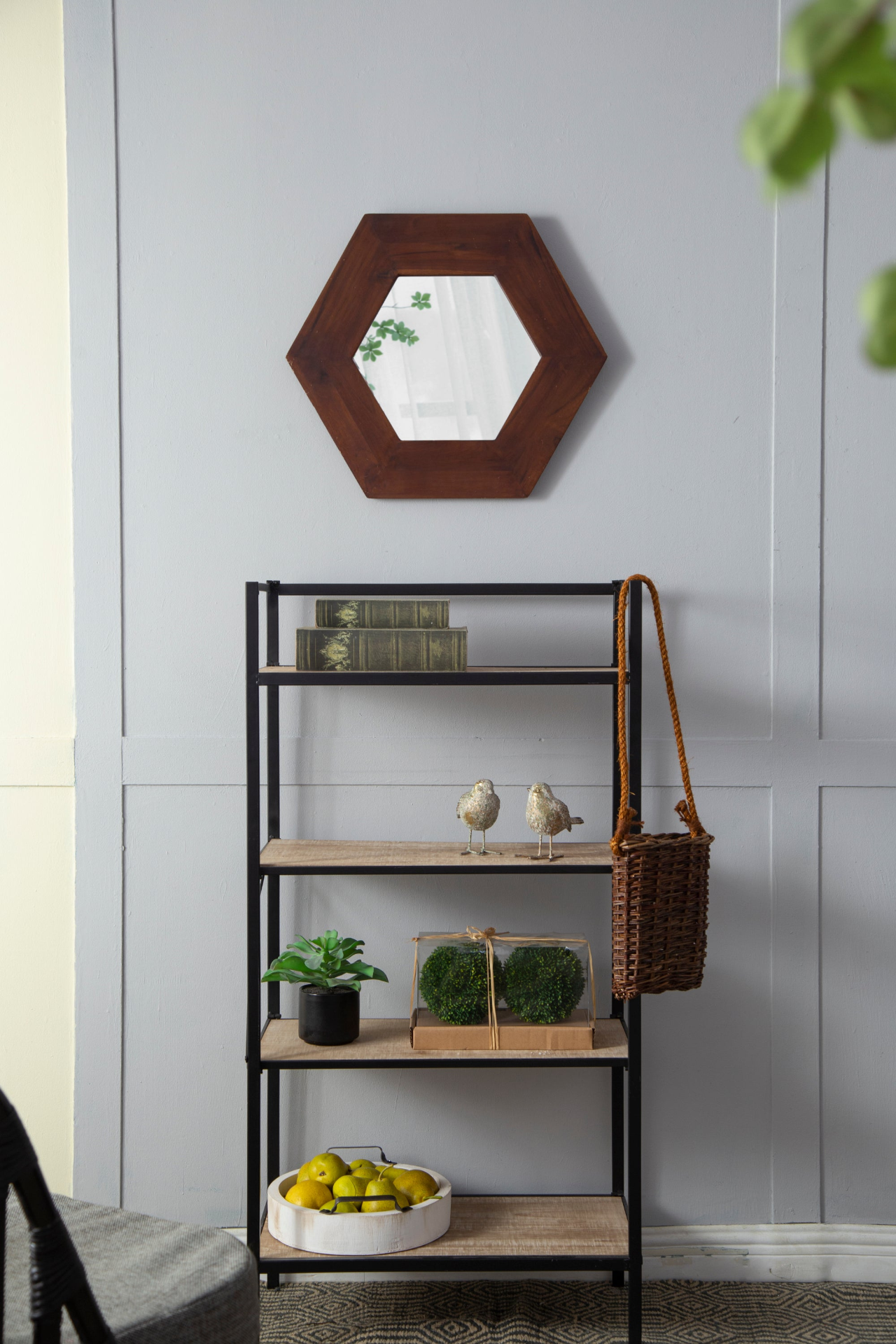 [product_type] | 18.5" x 18.5" Hexagon Mirror with Solid Wood Frame | Wall Decor for Living Room, Bathroom, Hallway | Dark Brown | casafoyer.myshopify.com