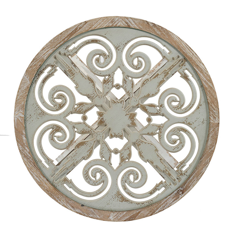 [product_type] | 24x28.5" Round Wooden Carved Table, Distressed White Finish Design | casafoyer.myshopify.com