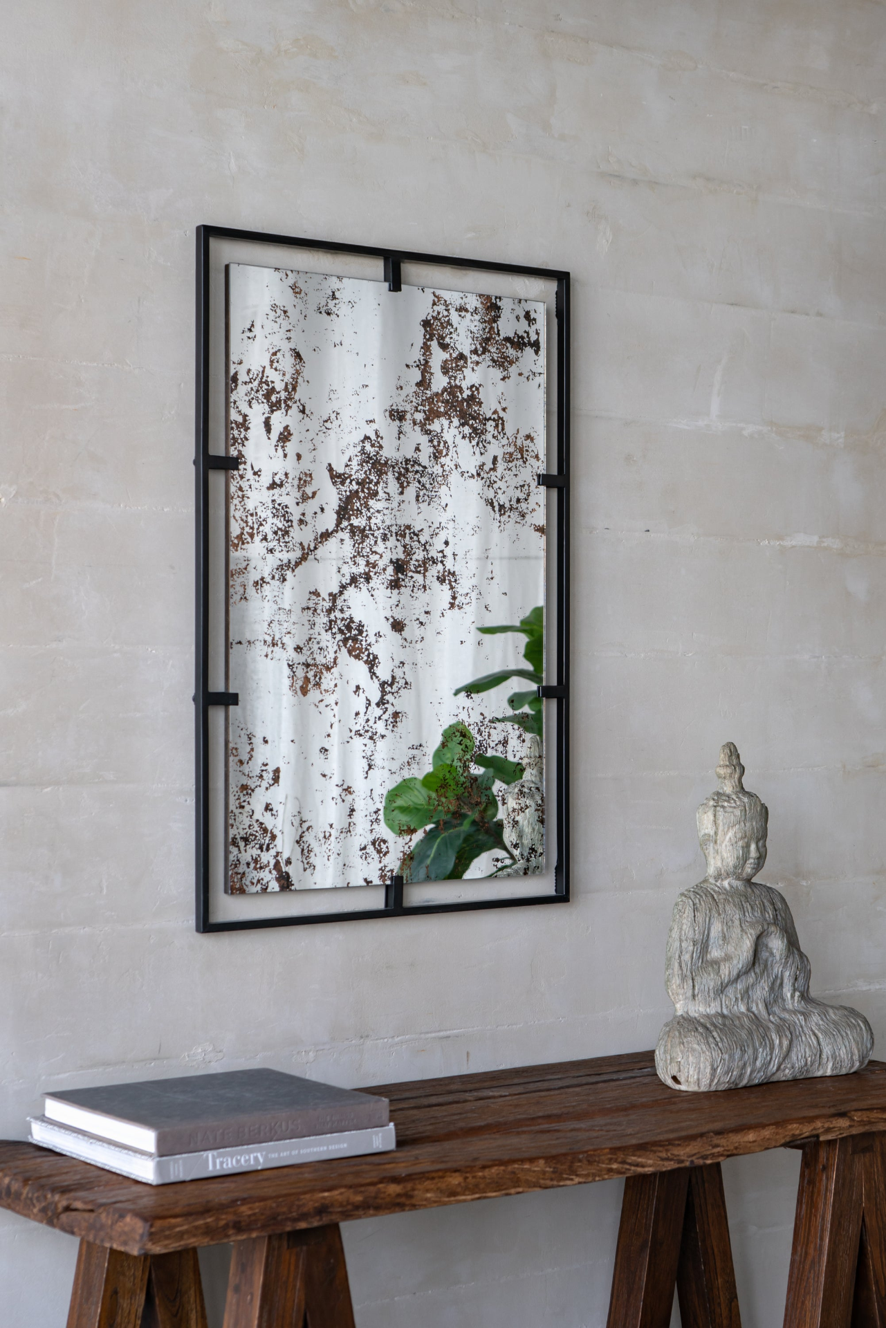 [product_type] | 32" x 22" Rectangle Antiqued Wall Mirror with Black Metal Frame | Home Wall Decor | casafoyer.myshopify.com