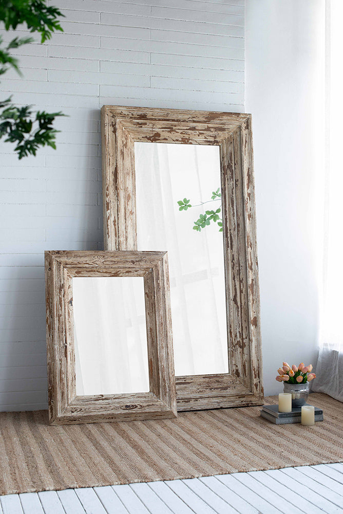 Wall mirror | Rectangle Wall Accent Mirror with Distressed Wood Frame | casafoyer.myshopify.com