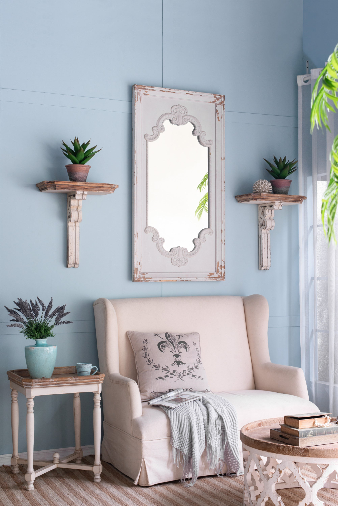 [product_type] | 29" x 54" Distressed White Mirror with Solid Wood Frame | French Country Floor Mirror | casafoyer.myshopify.com