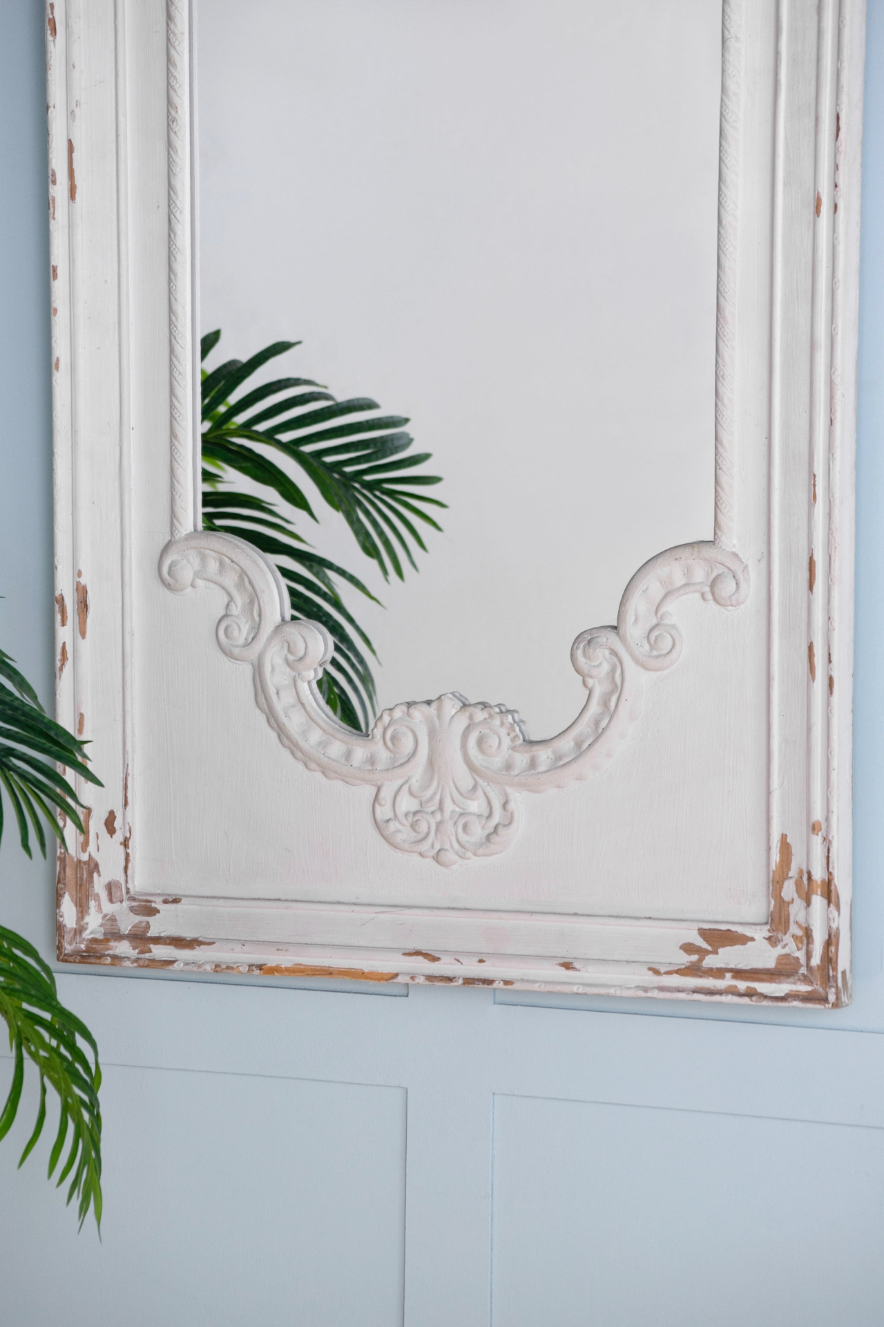 [product_type] | 29" x 54" Distressed White Mirror with Solid Wood Frame | French Country Floor Mirror | casafoyer.myshopify.com