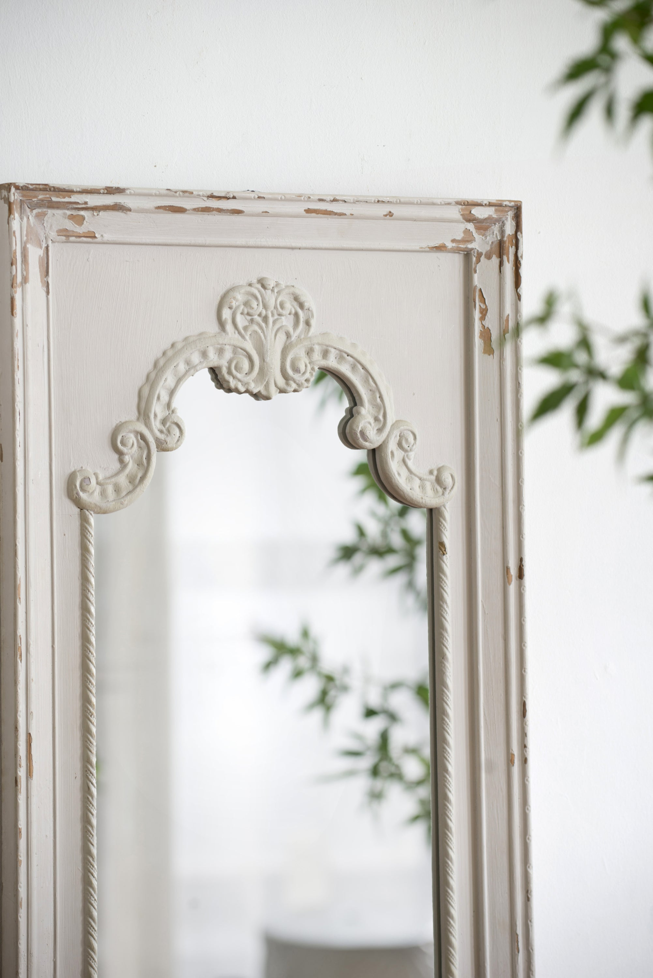 [product_type] | 29" x 54" Distressed White Mirror with Solid Wood Frame | French Country Floor Mirror | casafoyer.myshopify.com