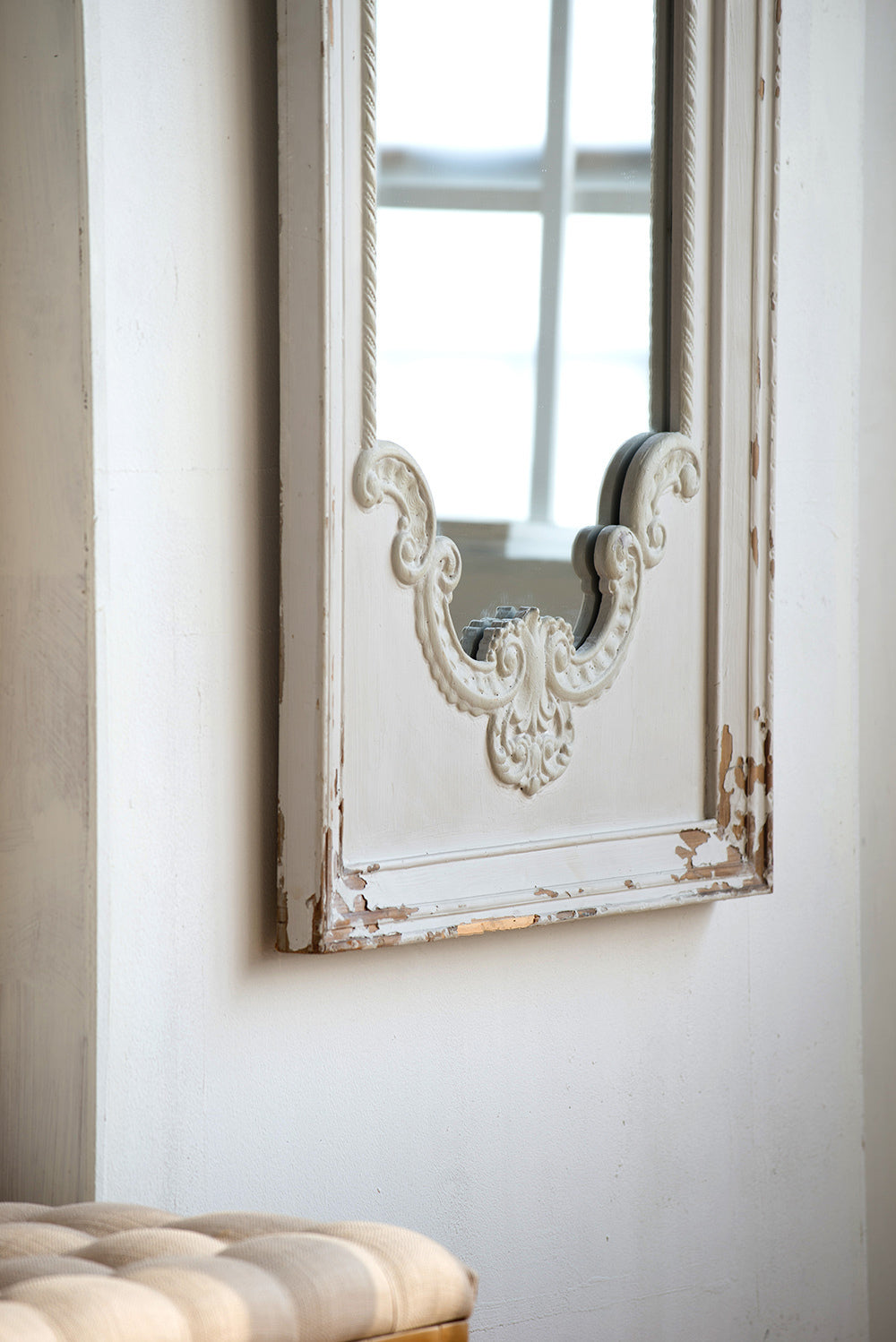 [product_type] | 29" x 54" Distressed White Mirror with Solid Wood Frame | French Country Floor Mirror | casafoyer.myshopify.com