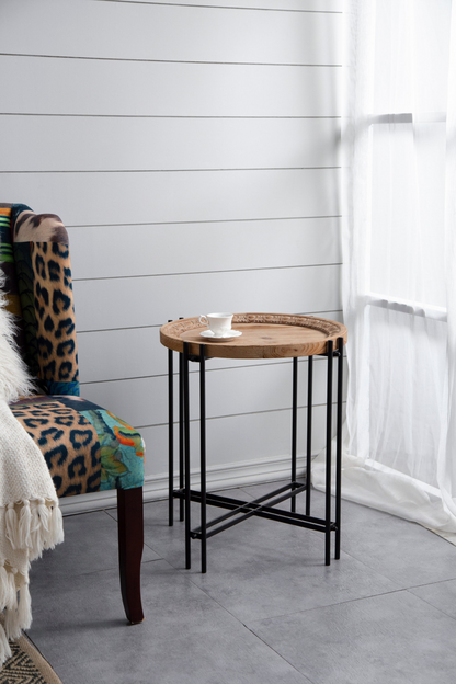 Table Decor | Round Side Table With Wood Top, End Table for Living Room Bedroom | casafoyer.myshopify.com