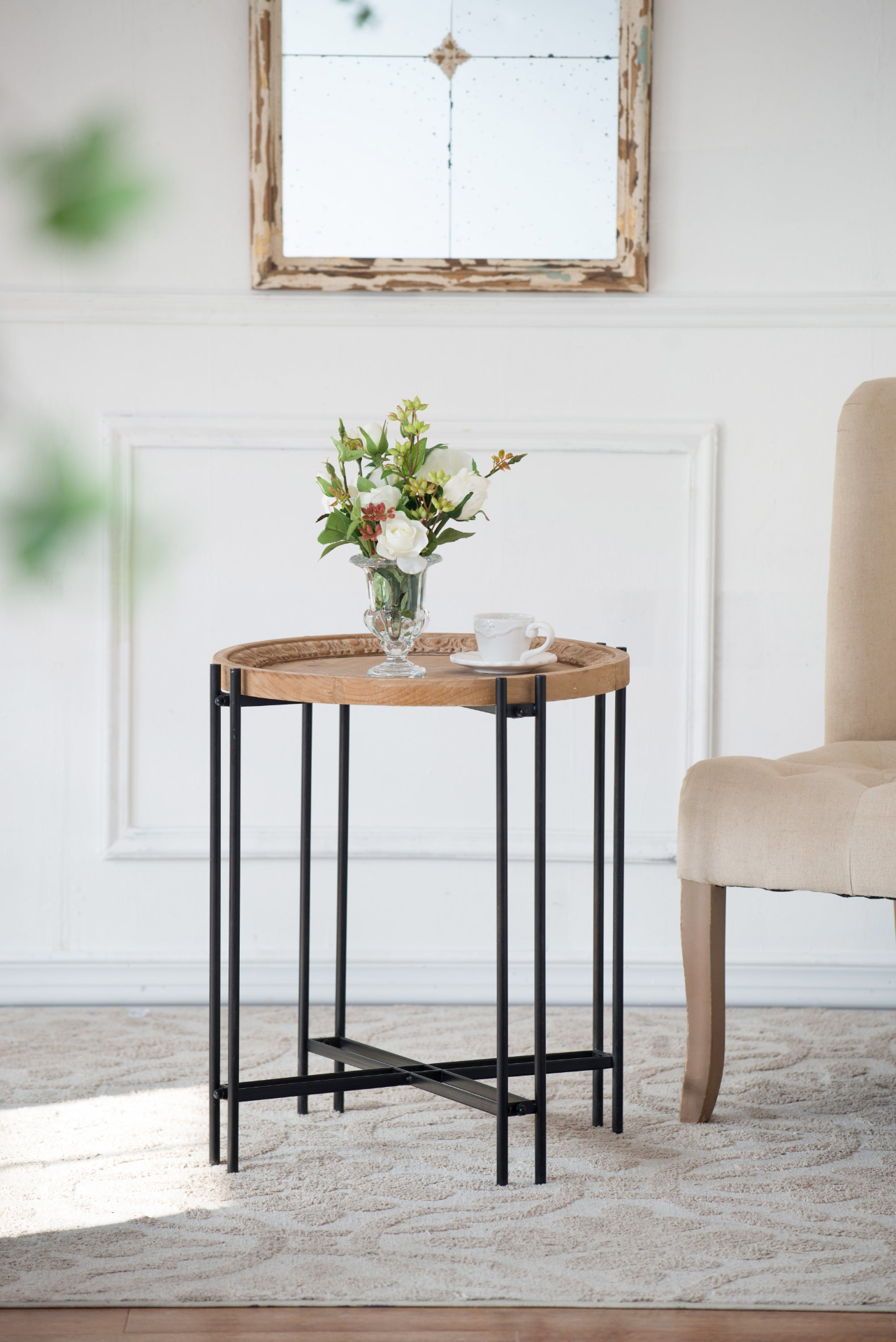 Table Decor | Round Side Table With Wood Top, End Table for Living Room Bedroom | casafoyer.myshopify.com