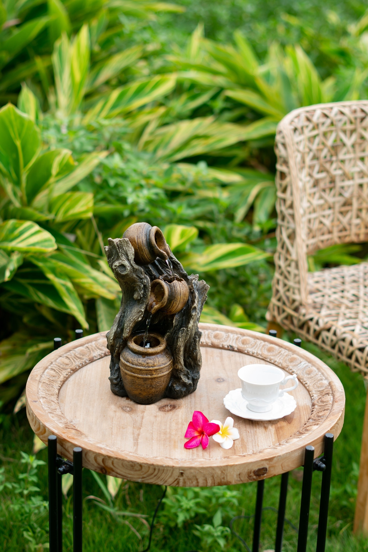 [product_type] | 6.3x5.1x10.8" Decorative 3 Tier Water Fountain with Pot Design, Brown | casafoyer.myshopify.com