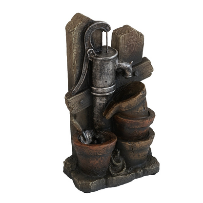 Garden Fountains | Brown and Gray Water Fountain with Antique Water Pump Design and LED Light | casafoyer.myshopify.com