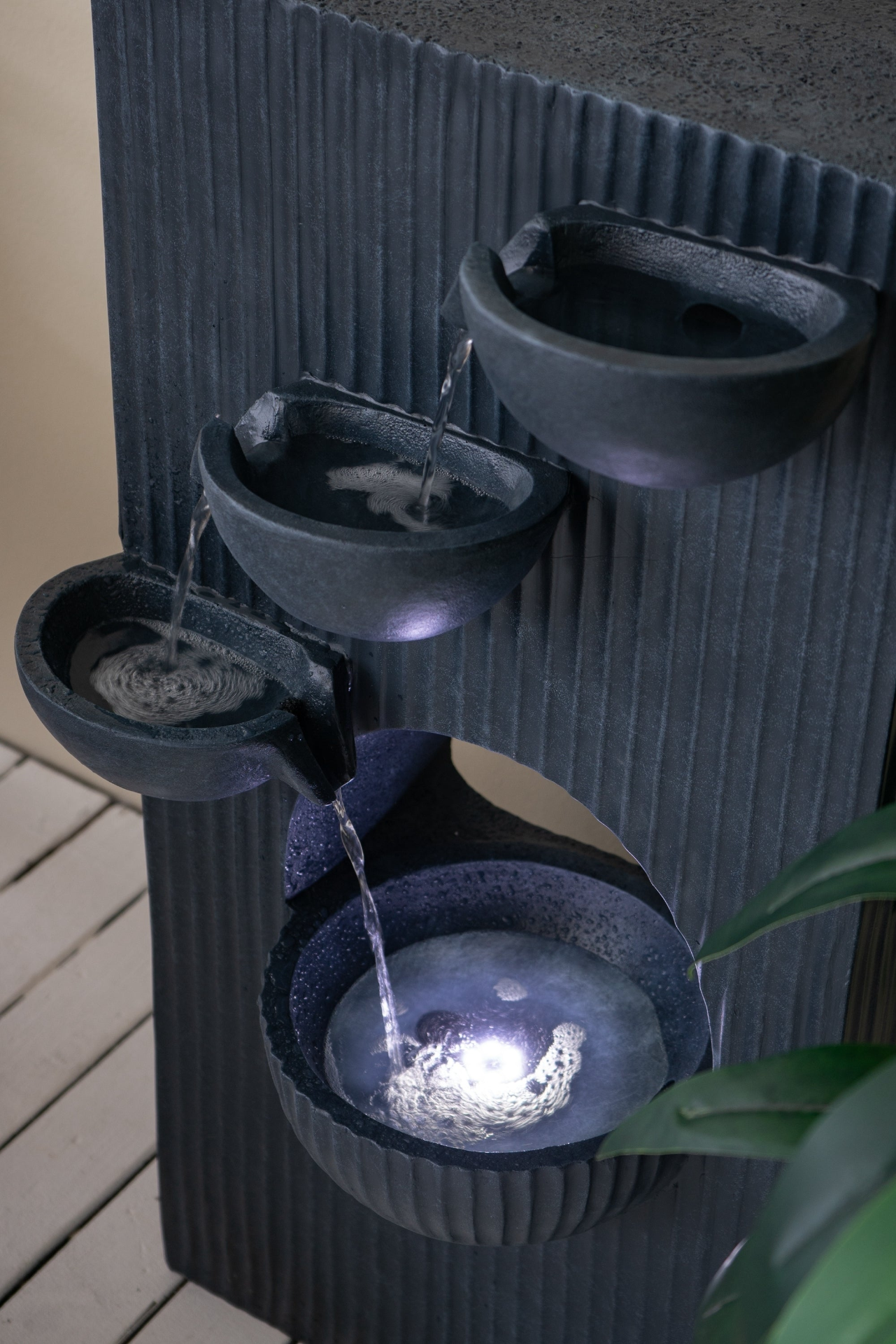 Garden Fountains | Decorative 4 Tier Minimalist Water Fountain with Light for Indoor Outdoor, Black | casafoyer.myshopify.com