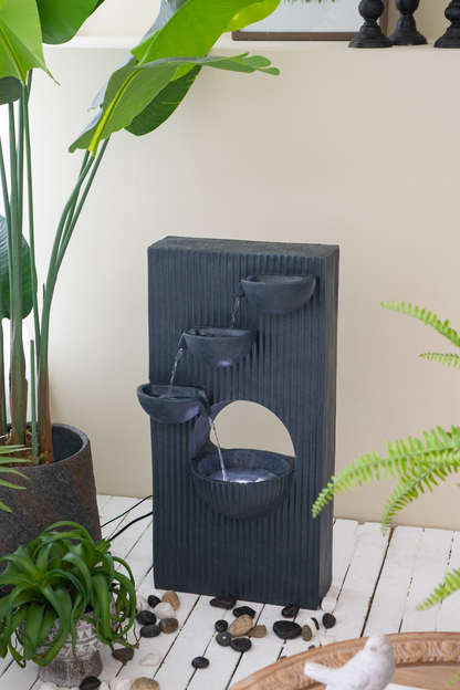 Garden Fountains | Decorative 4 Tier Minimalist Water Fountain with Light for Indoor Outdoor, Black | casafoyer.myshopify.com