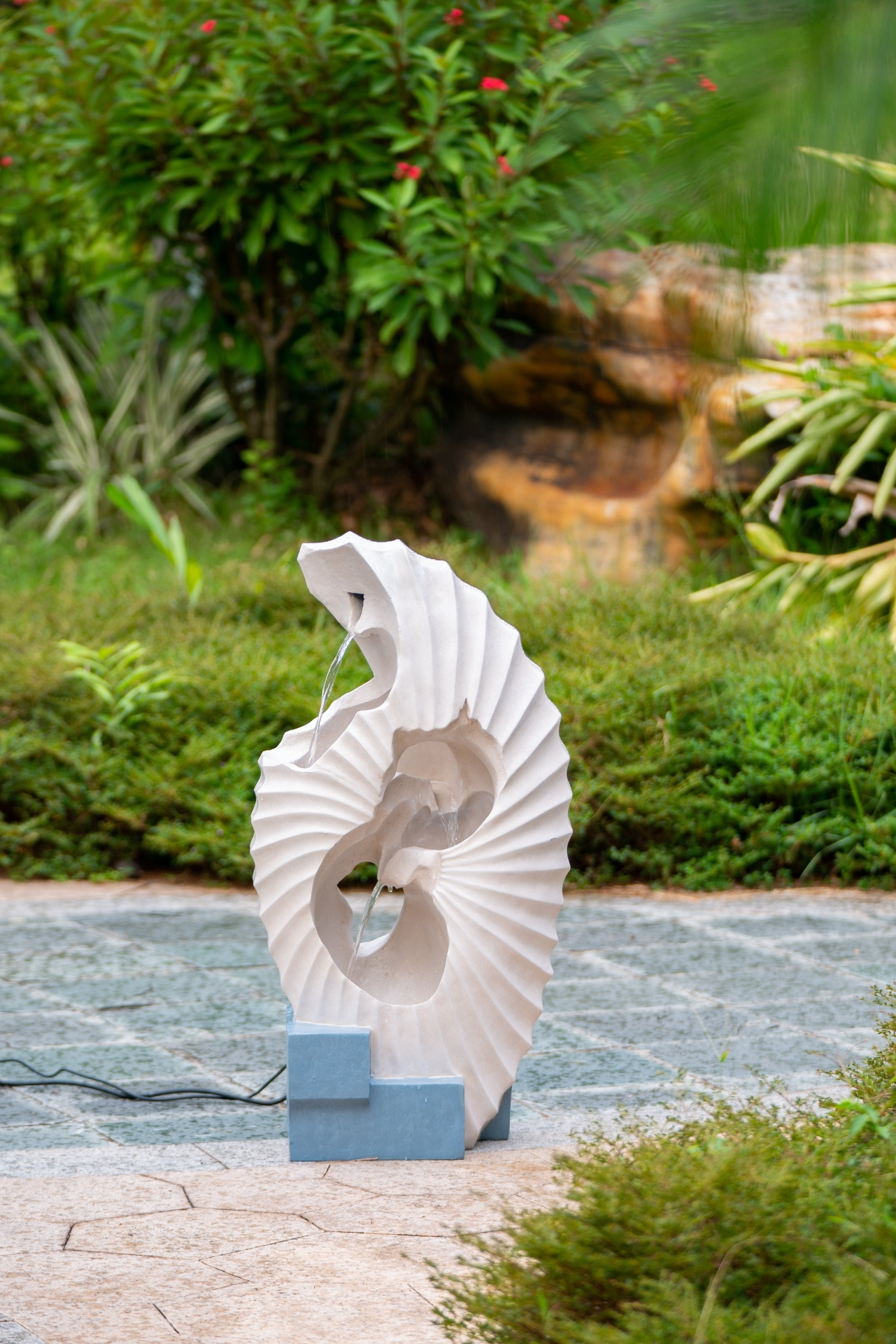 [product_type] | 16.9x10.2x31.9" White Abstract Water Fountain with Blue Base with Light, for Indoor and Outdoor | casafoyer.myshopify.com