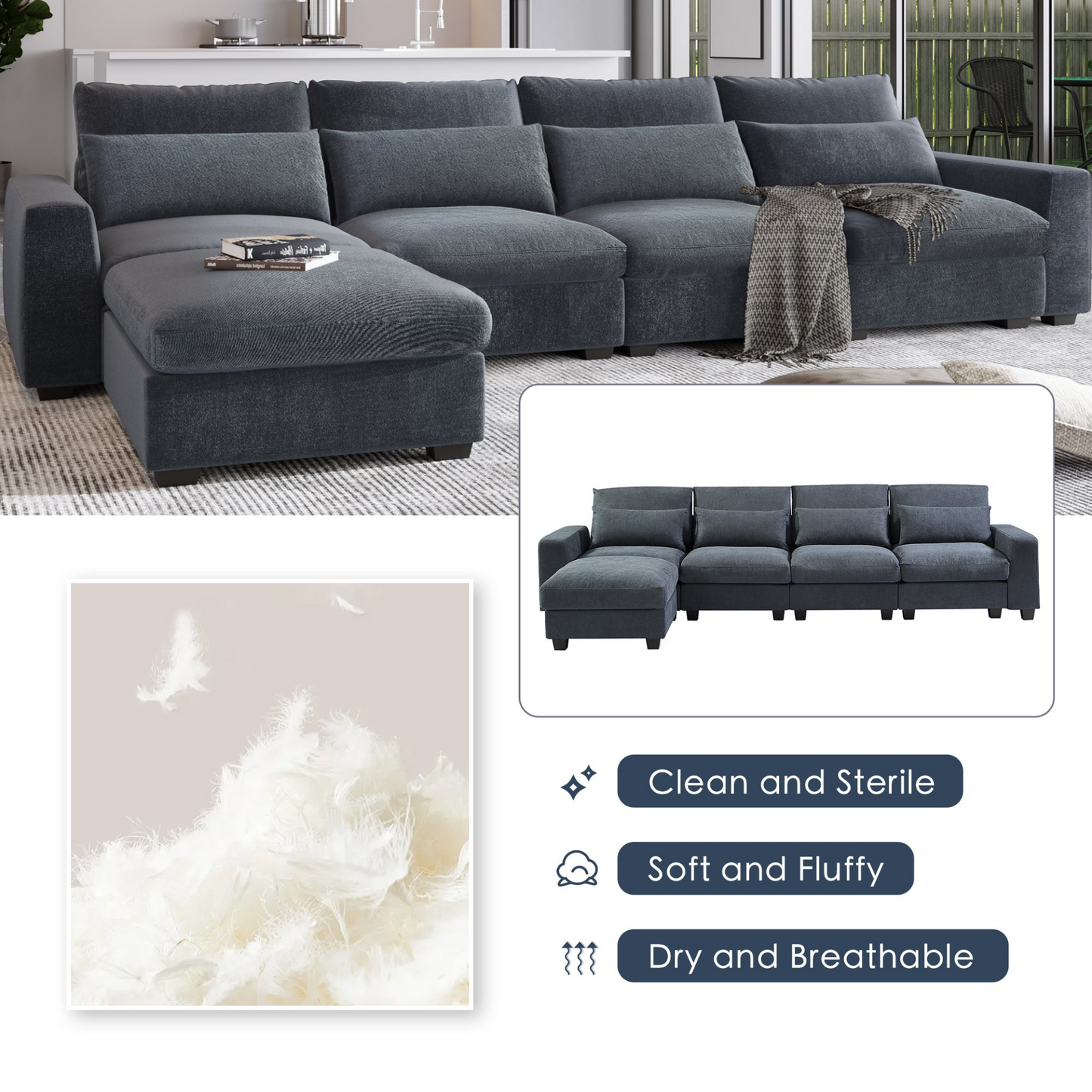 Sofa & Chair sets | Modern Large L-Shape Feather Filled Sectional Sofa,  Convertible Sofa Couch with Reversible Chaise for Living Room | casafoyer.myshopify.com