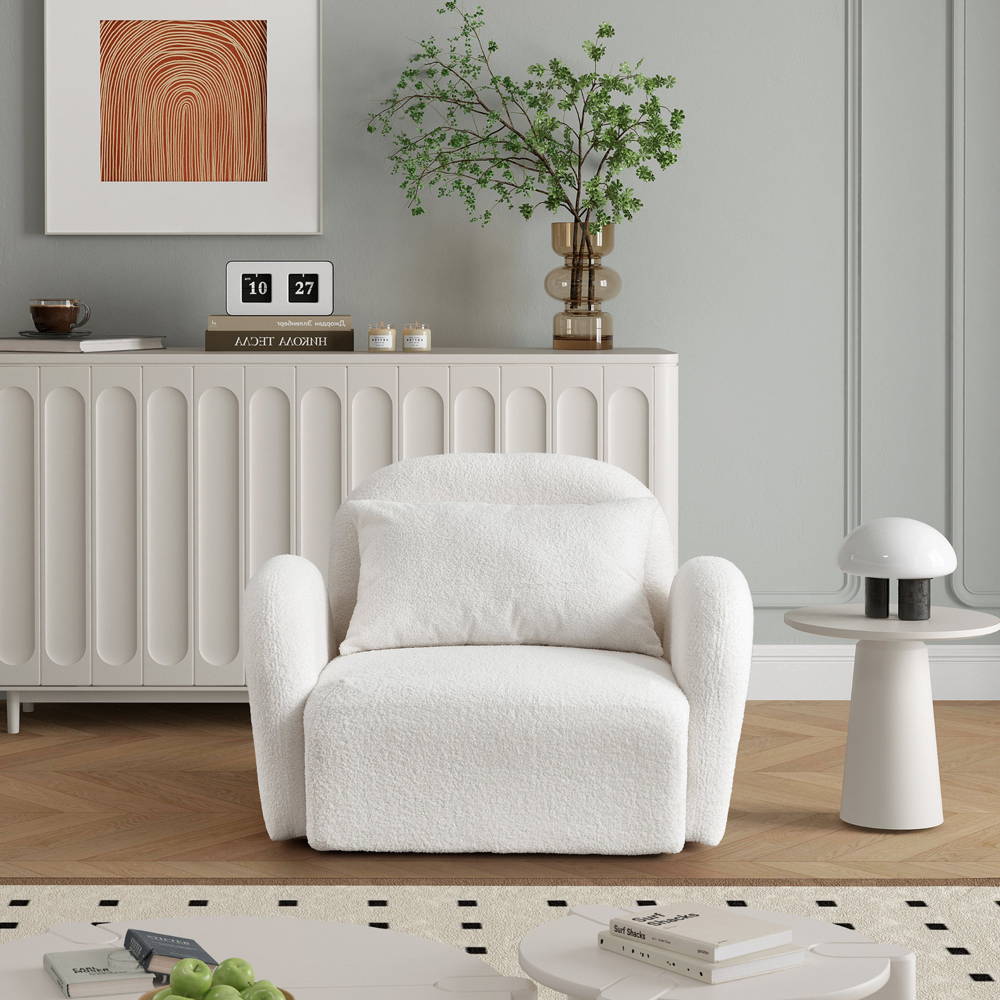 Sofa & Chair sets | Living Room Furniture Lazy Sofa Chair Teddy Fabric White | casafoyer.myshopify.com