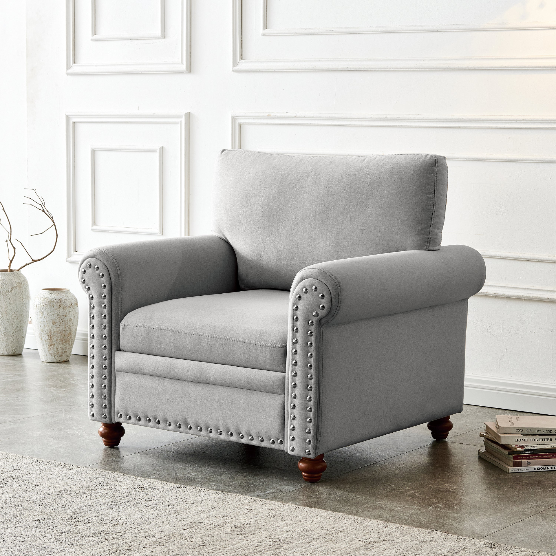 Sofa & Chair sets | Living Room Sofa Single Seat Chair with Wood Leg Grey Fabric | casafoyer.myshopify.com