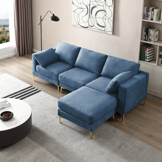 Sofa & Chair sets | Living Room Furniture Modern Leisure L Shape Couch Blue Fabric | casafoyer.myshopify.com