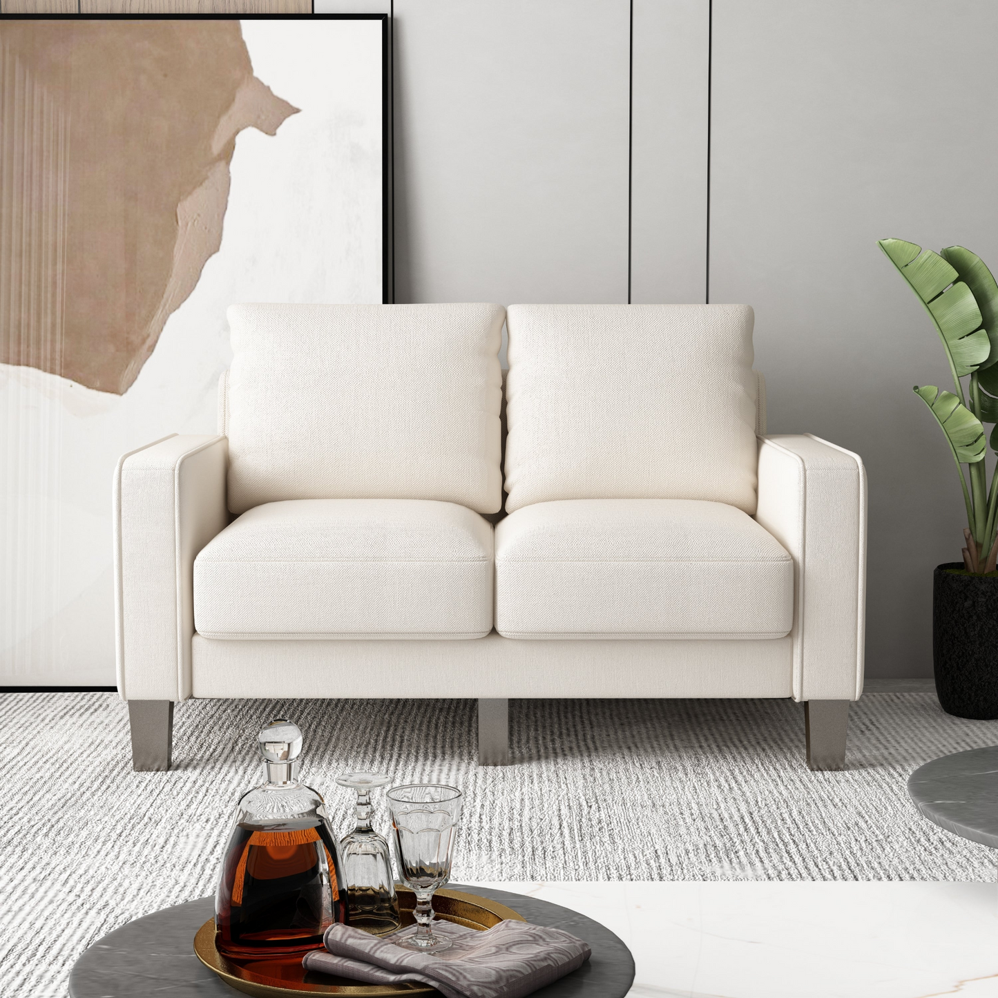 Sofa & Chair sets | Modern Living Room Furniture Loveseat in Beige Fabric | casafoyer.myshopify.com