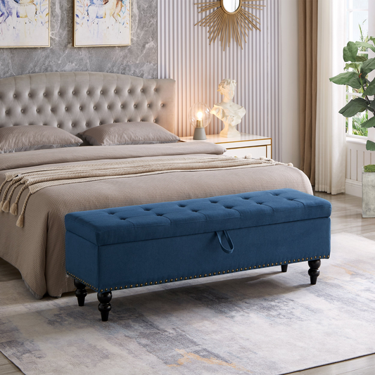 [product_type] | 59" Bed Bench with Storage - Blue Fabric | Stylish and Functional | casafoyer.myshopify.com