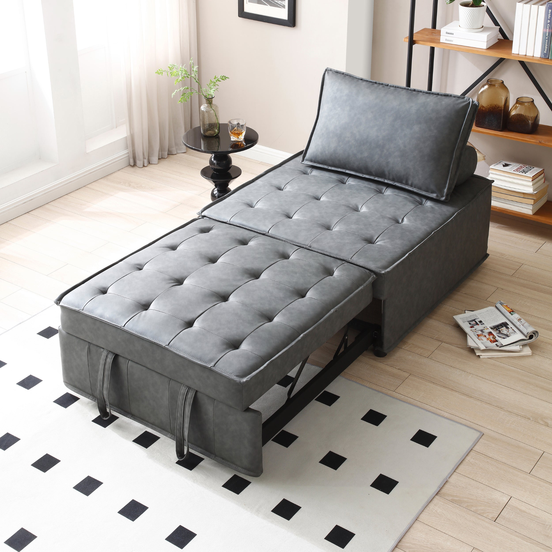 Sofa & Chair sets | Multipurpose Faux Leather Ottoman Lazy Chair Pulling Out Sofa Bed (Dark Grey) | casafoyer.myshopify.com