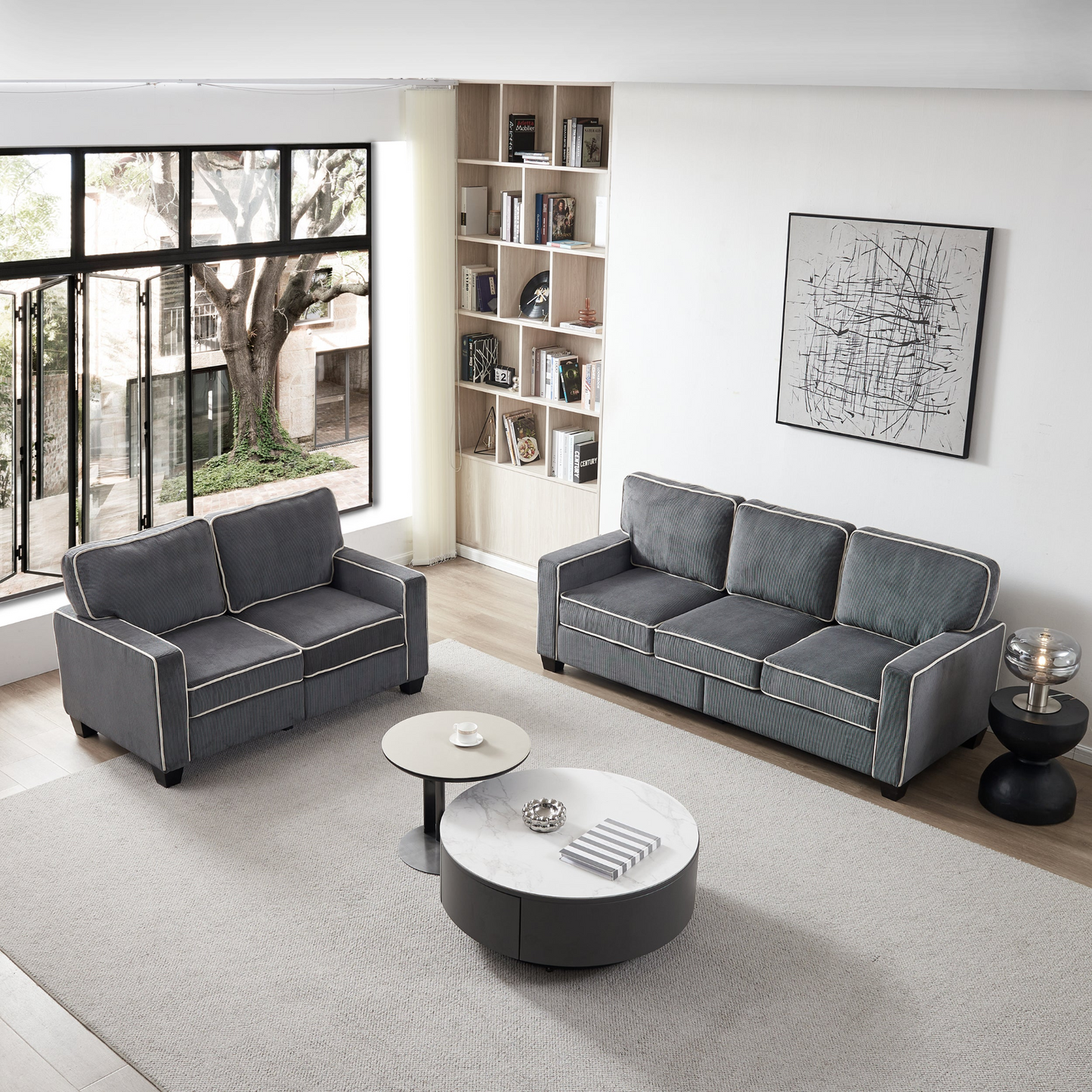 Sofa & Chair sets | Living Room Sofa set 2+3 seat Dark Grey Corduroy | casafoyer.myshopify.com