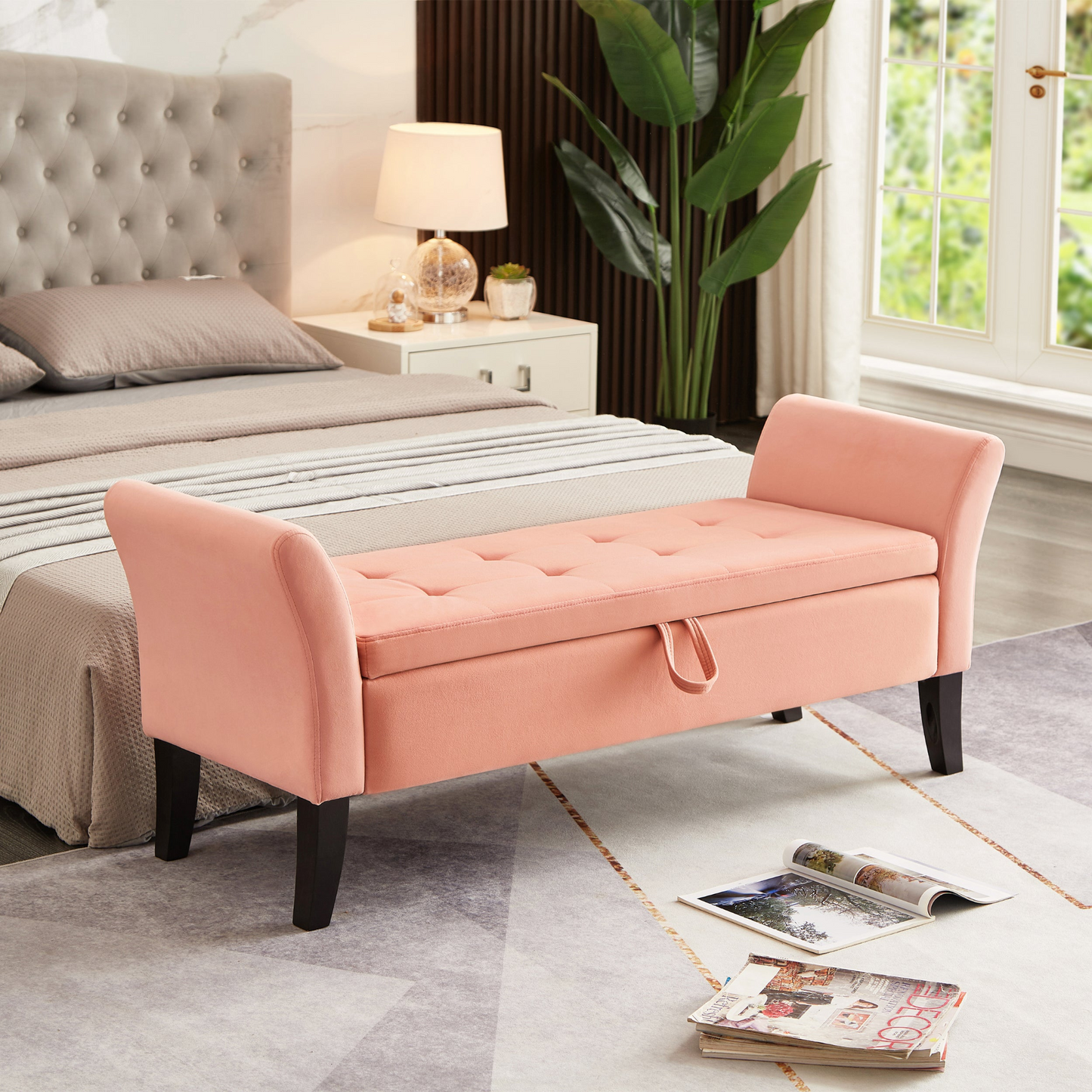 [product_type] | 51.5" Bed Bench with Storage Pinlk Velvet | casafoyer.myshopify.com