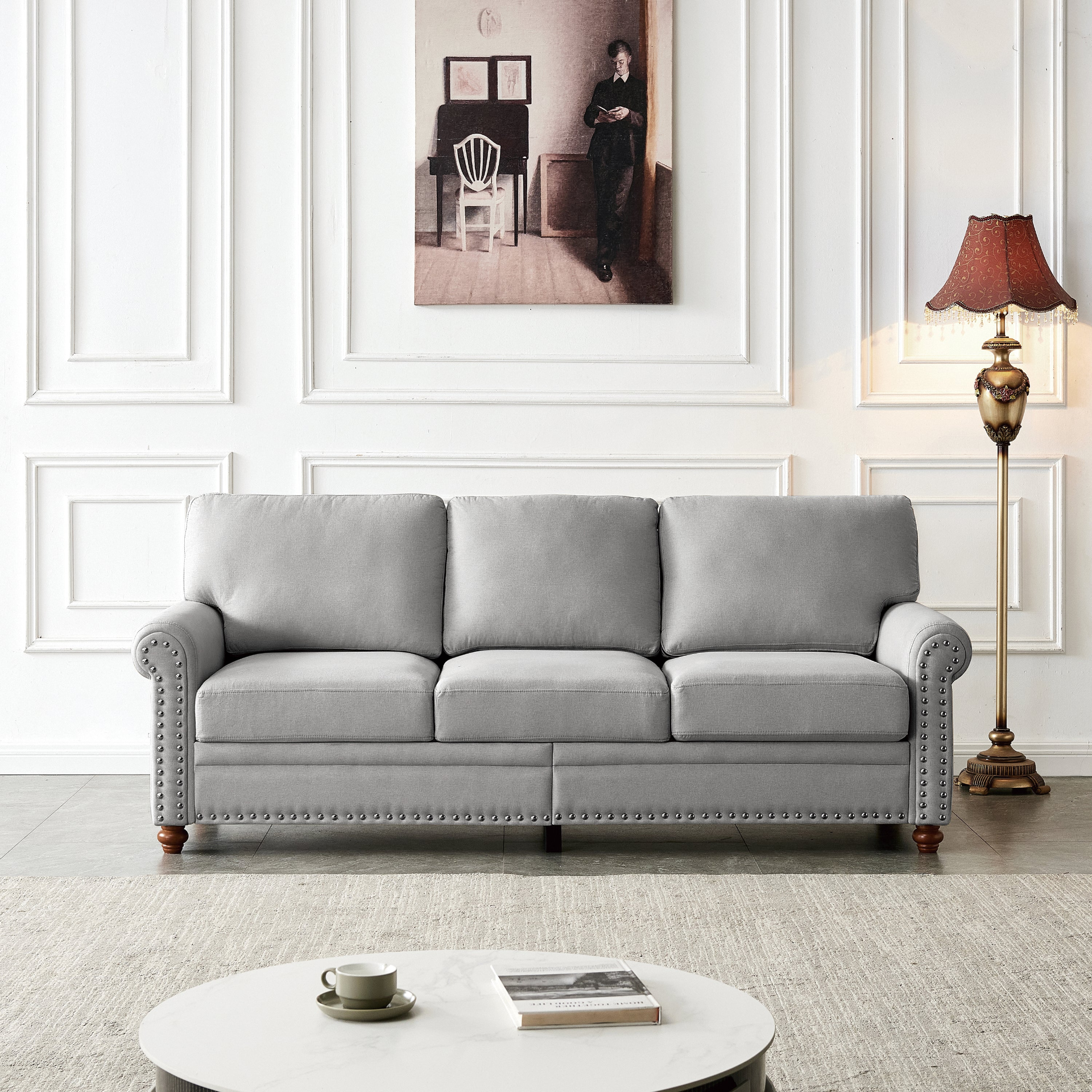 Sofa & Chair sets | Linen Fabric Upholstery with Storage Sofa (Grey) | casafoyer.myshopify.com