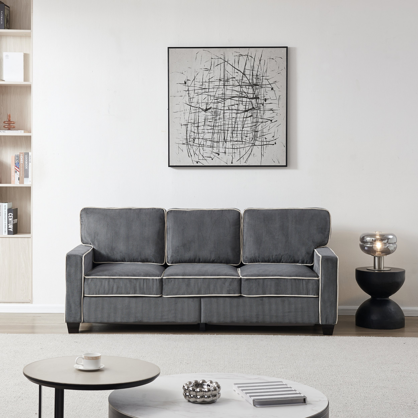 Sofa & Chair sets | Living Room Sofa with Storage Dark Grey Corduroy | casafoyer.myshopify.com