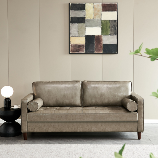 Sofa & Chair sets | Modern Mid-Century Vegan Leather Sofa (Khaki) | casafoyer.myshopify.com