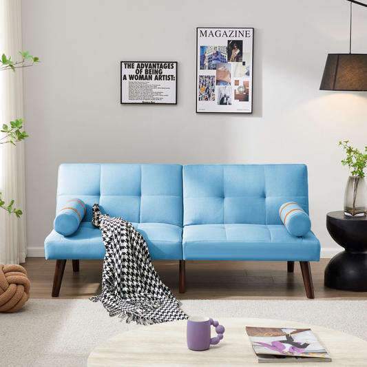 Sofa & Chair sets | Convertible Sofa Bed Futon with Solid Wood Legs Linen Fabric Blue | casafoyer.myshopify.com