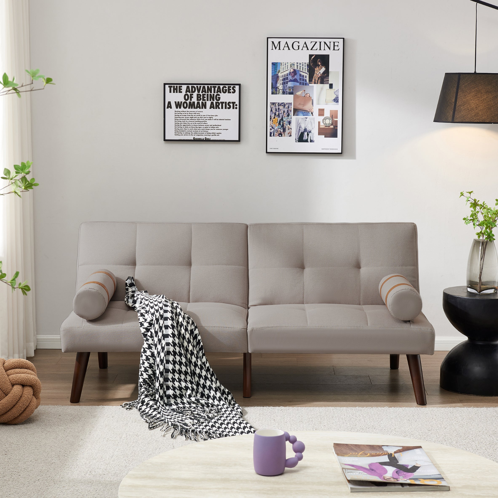 Sofa & Chair sets | Convertible Sofa Bed Futon with Solid Wood Legs Linen Fabric Light Grey | casafoyer.myshopify.com