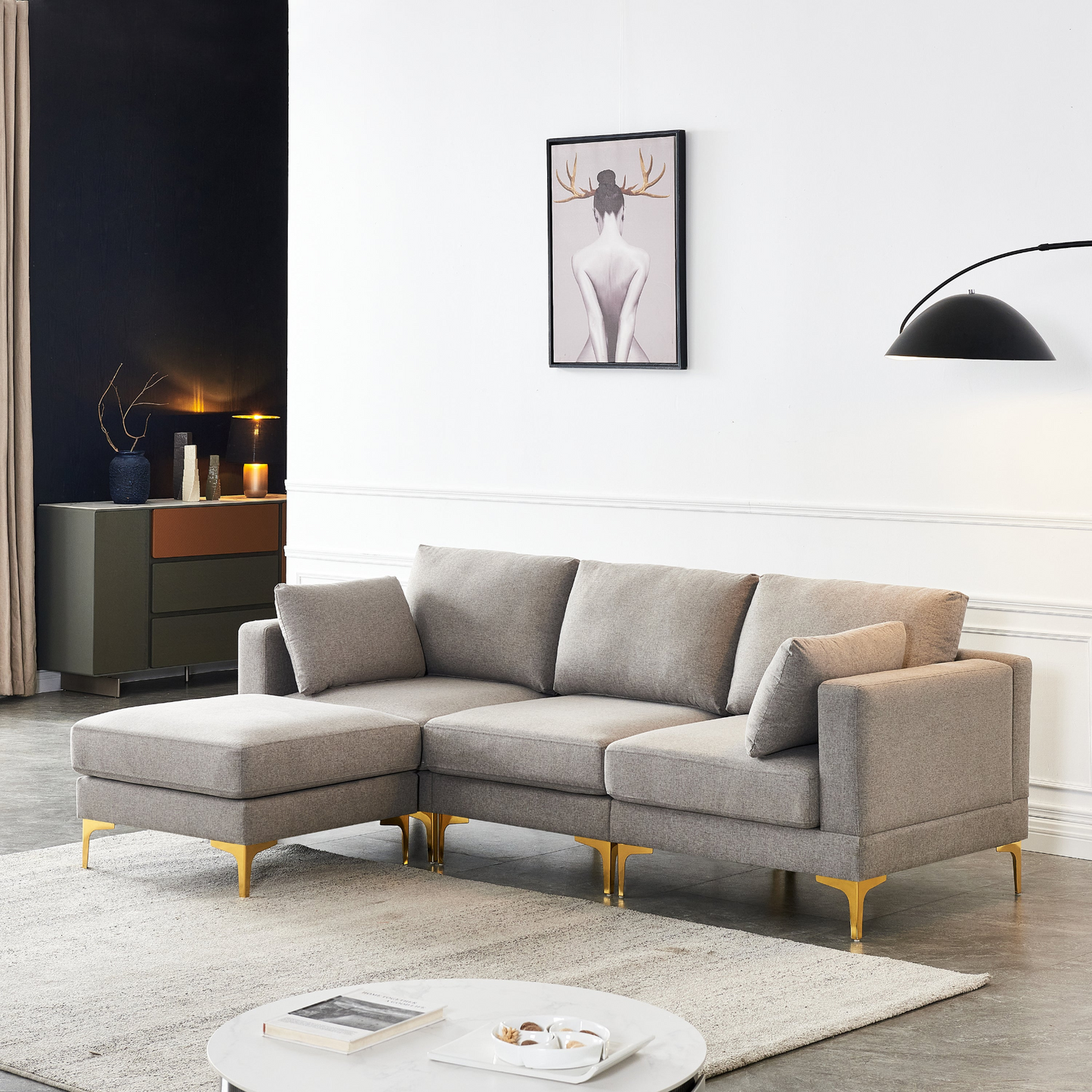 Sofa & Chair sets | Living Room Furniture Modern Leisure L Shape Couch Grey Fabric | casafoyer.myshopify.com