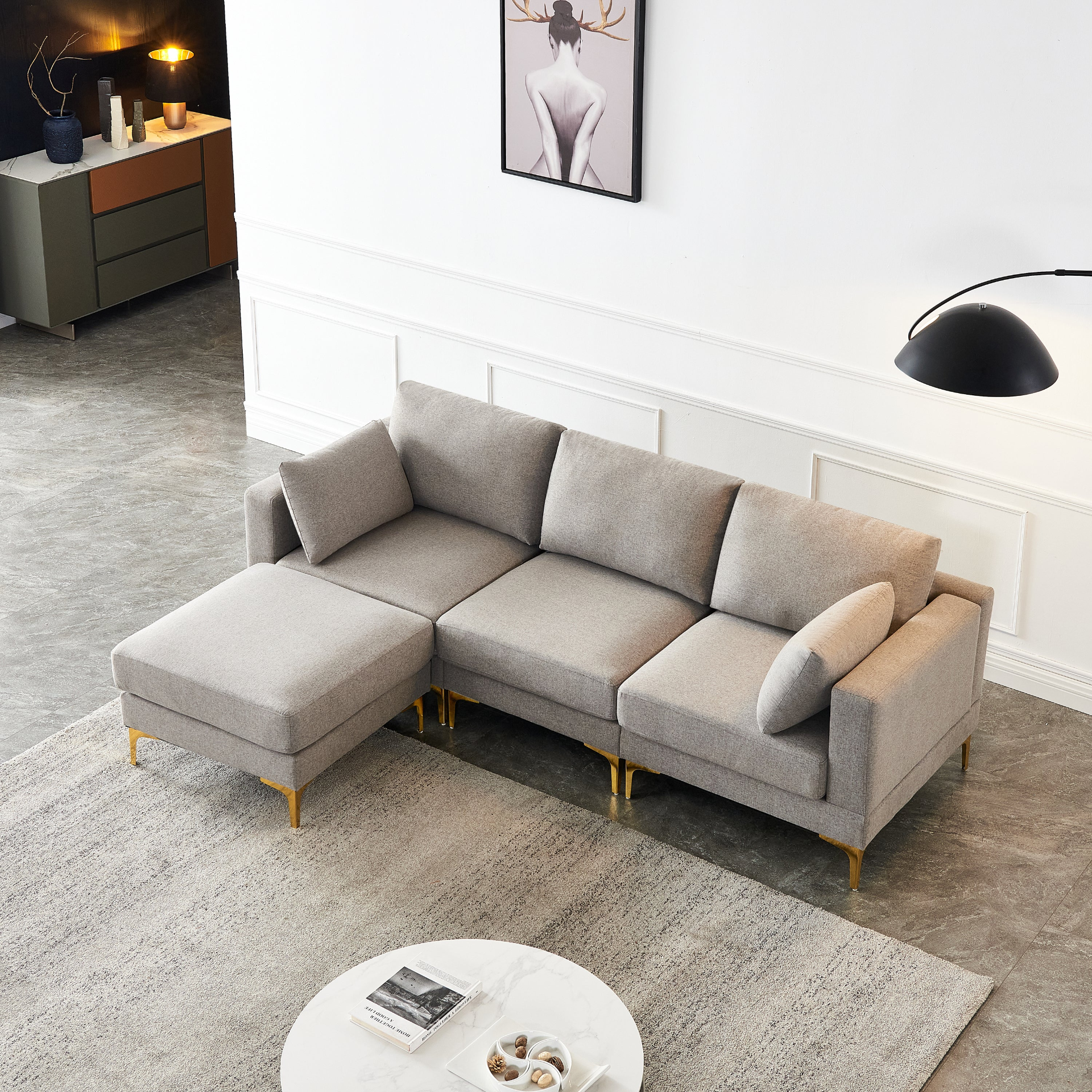 Sofa & Chair sets | Living Room Furniture Modern Leisure L Shape Couch Grey Fabric | casafoyer.myshopify.com