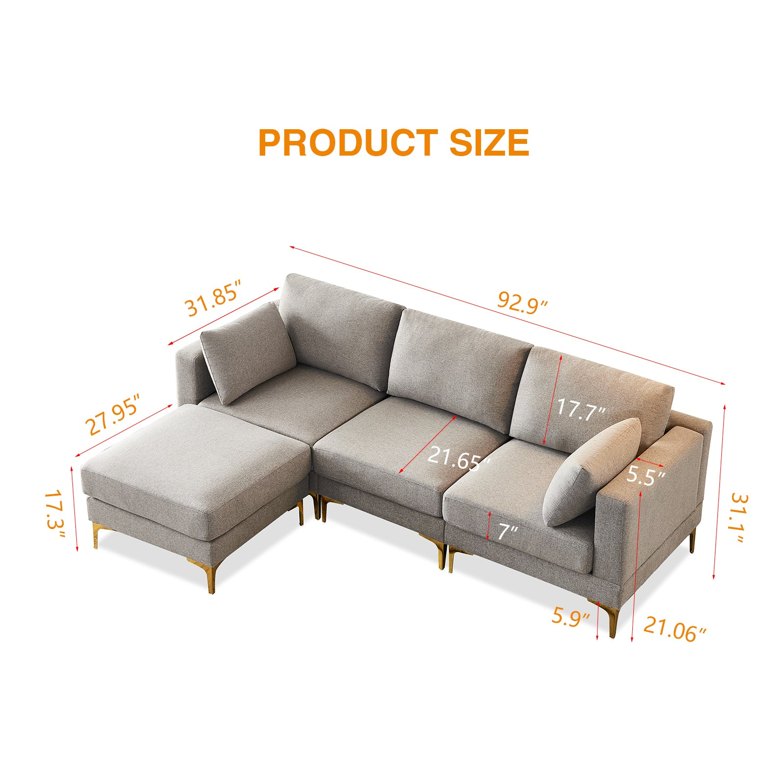 Sofa & Chair sets | Living Room Furniture Modern Leisure L Shape Couch Grey Fabric | casafoyer.myshopify.com