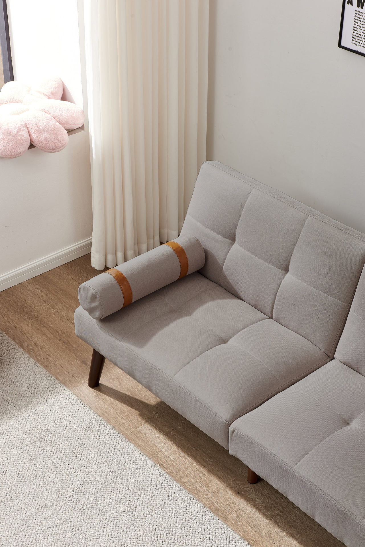 Sofa & Chair sets | Convertible Sofa Bed Futon with Solid Wood Legs Linen Fabric Light Grey | casafoyer.myshopify.com