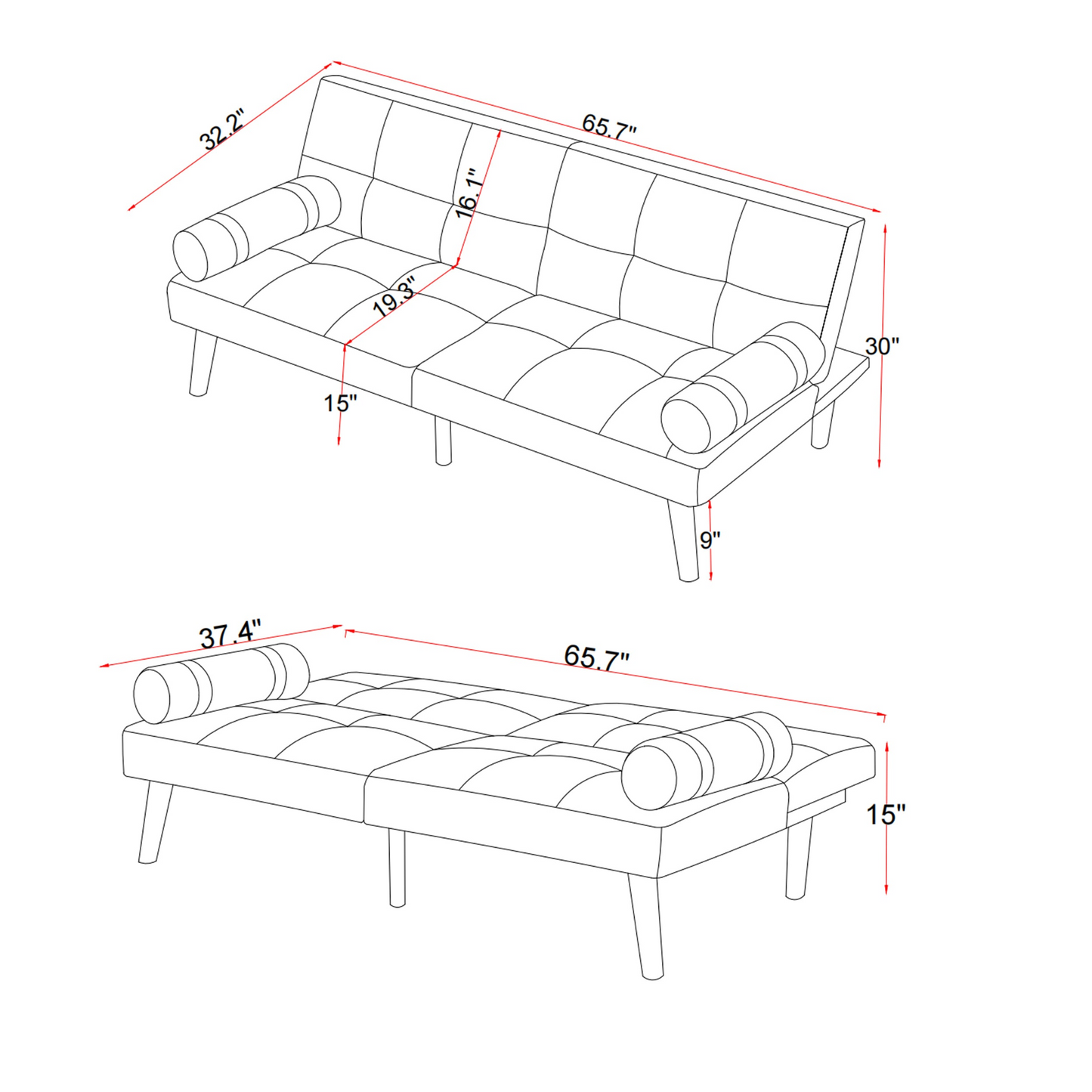 Sofa & Chair sets | Convertible Sofa Bed Futon with Solid Wood Legs Linen Fabric Light Grey | casafoyer.myshopify.com