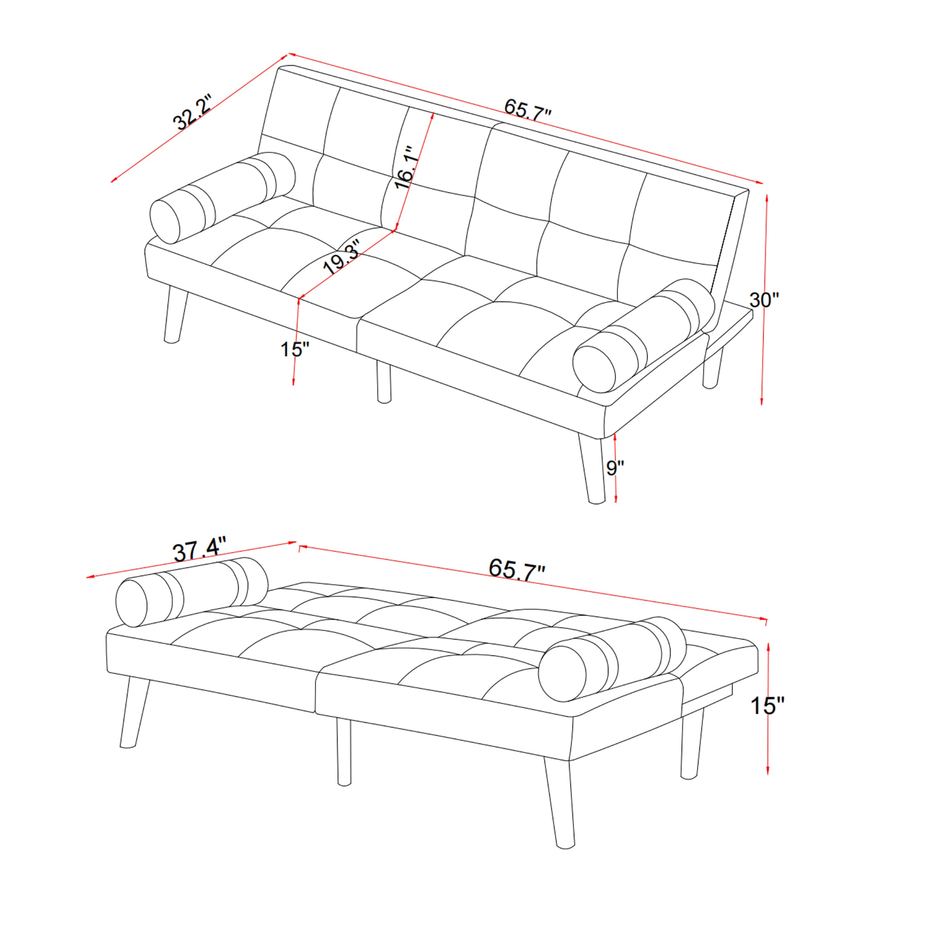 Sofa & Chair sets | Convertible Sofa Bed Futon with Solid Wood Legs Linen Fabric Light Grey | casafoyer.myshopify.com