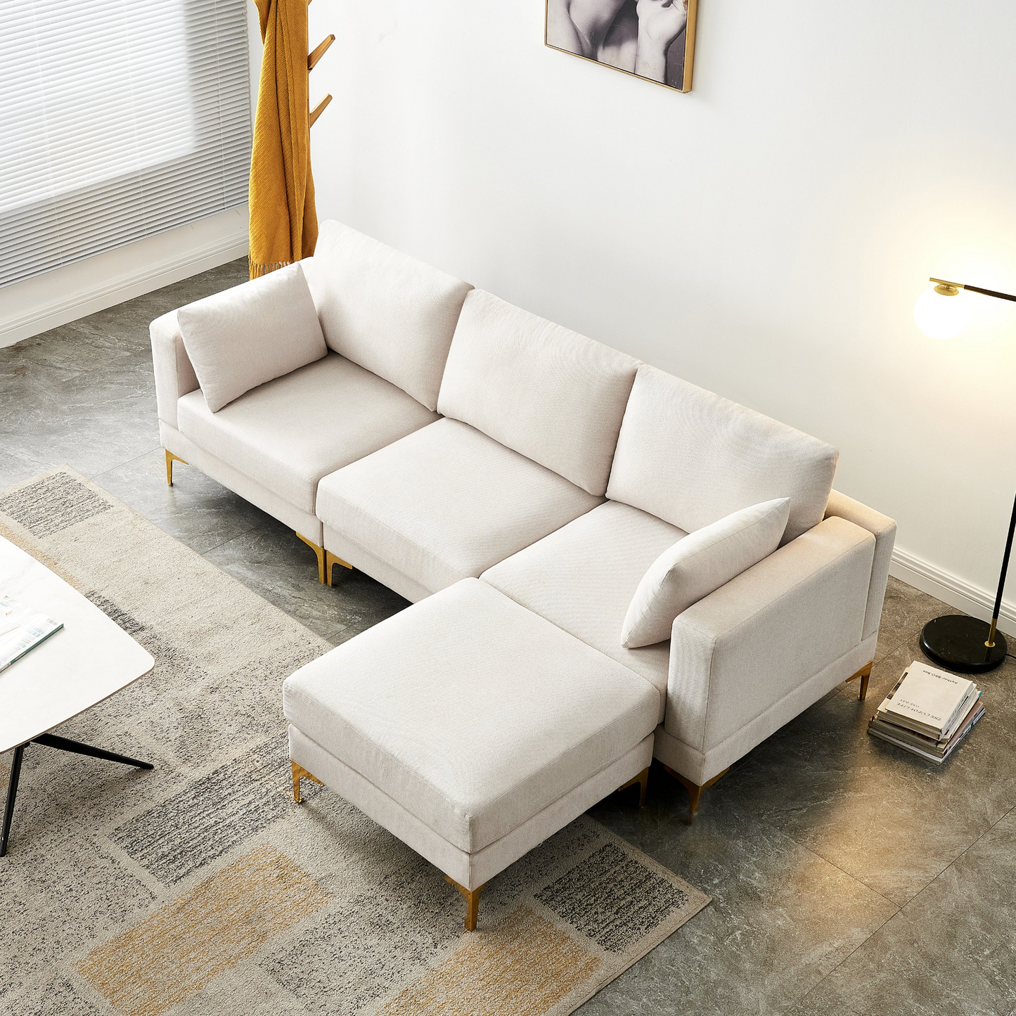 Sofa & Chair sets | Living Room Furniture Modern Leisure L Shape Couch Beige Fabric | casafoyer.myshopify.com