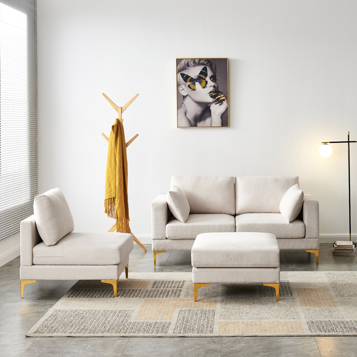 Sofa & Chair sets | Living Room Furniture Modern Leisure L Shape Couch Beige Fabric | casafoyer.myshopify.com