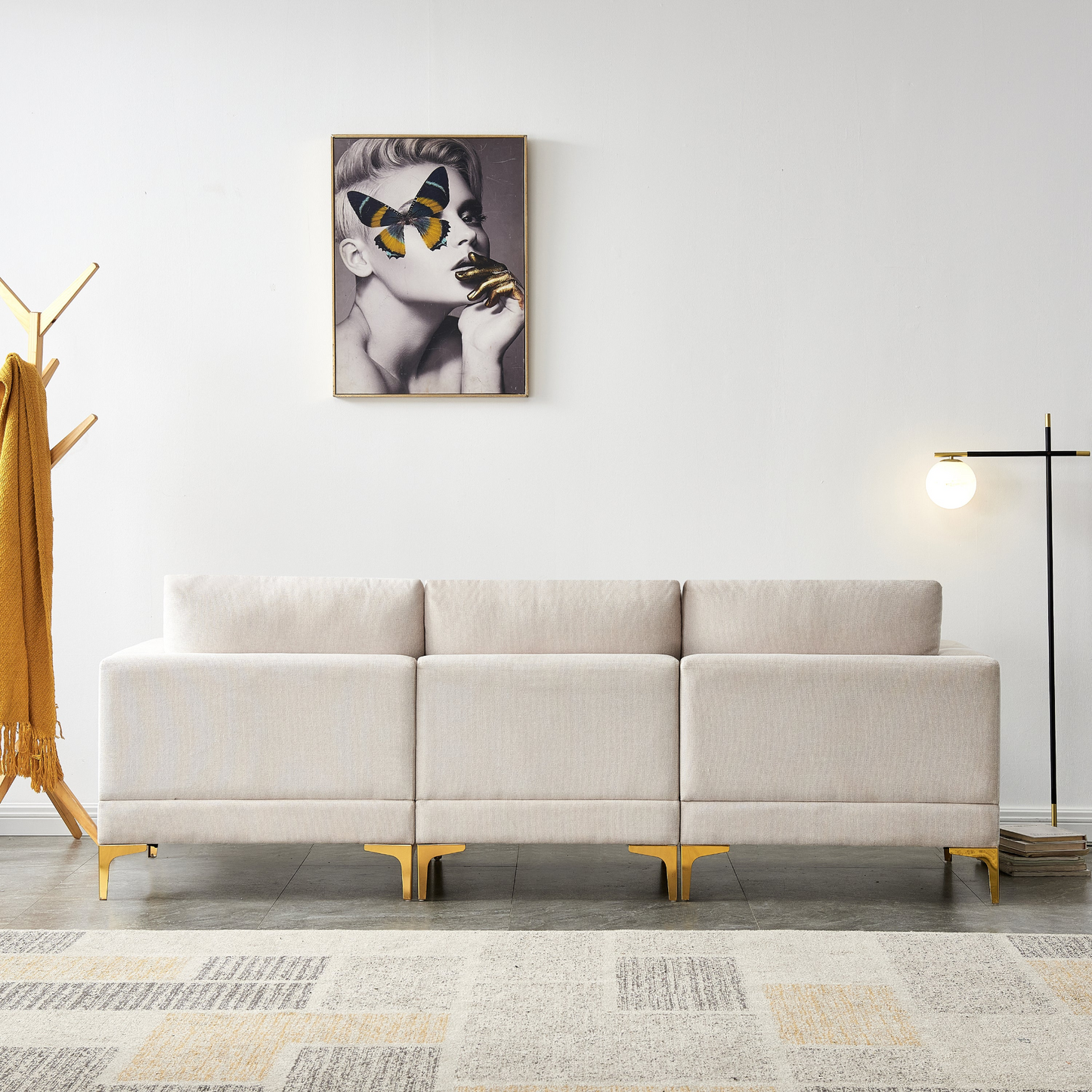 Sofa & Chair sets | Living Room Furniture Modern Leisure L Shape Couch Beige Fabric | casafoyer.myshopify.com