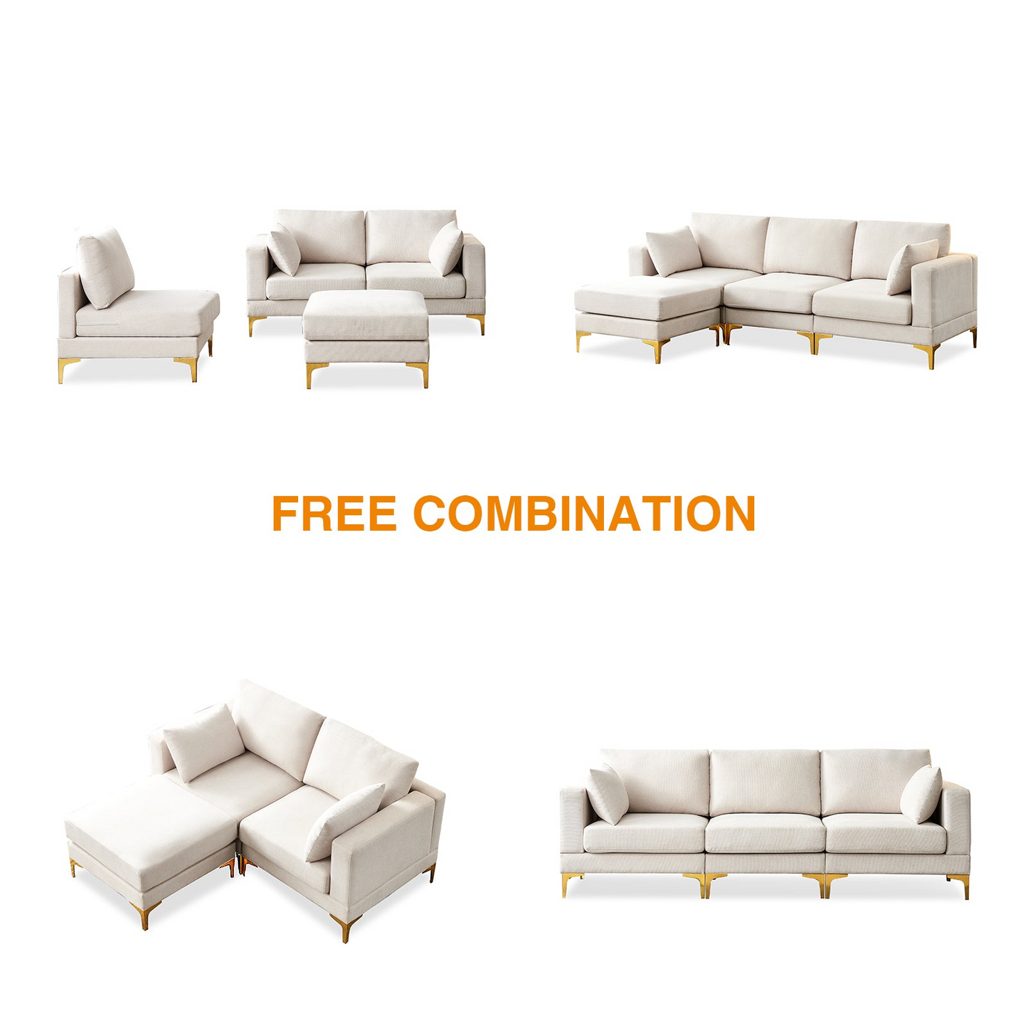 Sofa & Chair sets | Living Room Furniture Modern Leisure L Shape Couch Beige Fabric | casafoyer.myshopify.com