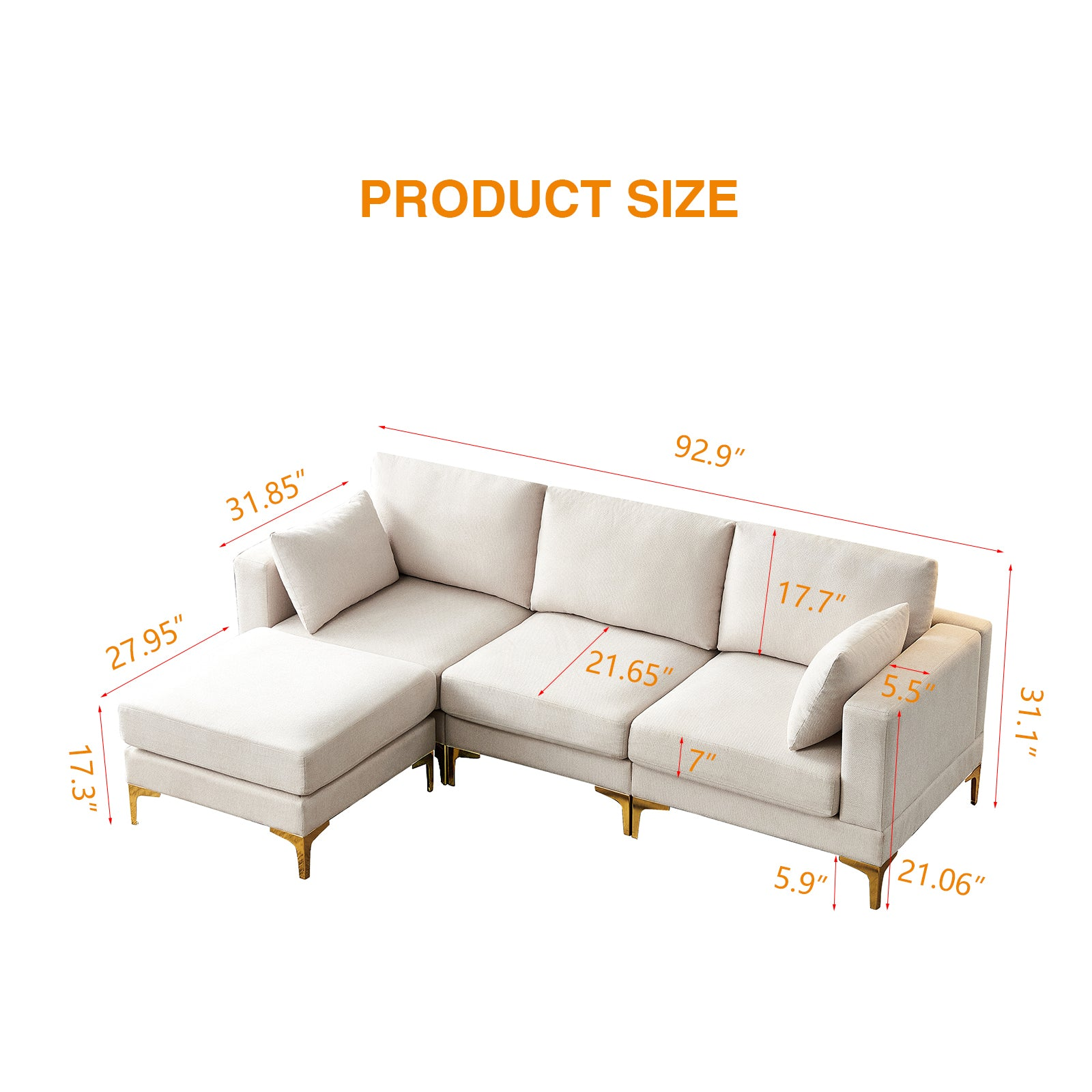 Sofa & Chair sets | Living Room Furniture Modern Leisure L Shape Couch Beige Fabric | casafoyer.myshopify.com