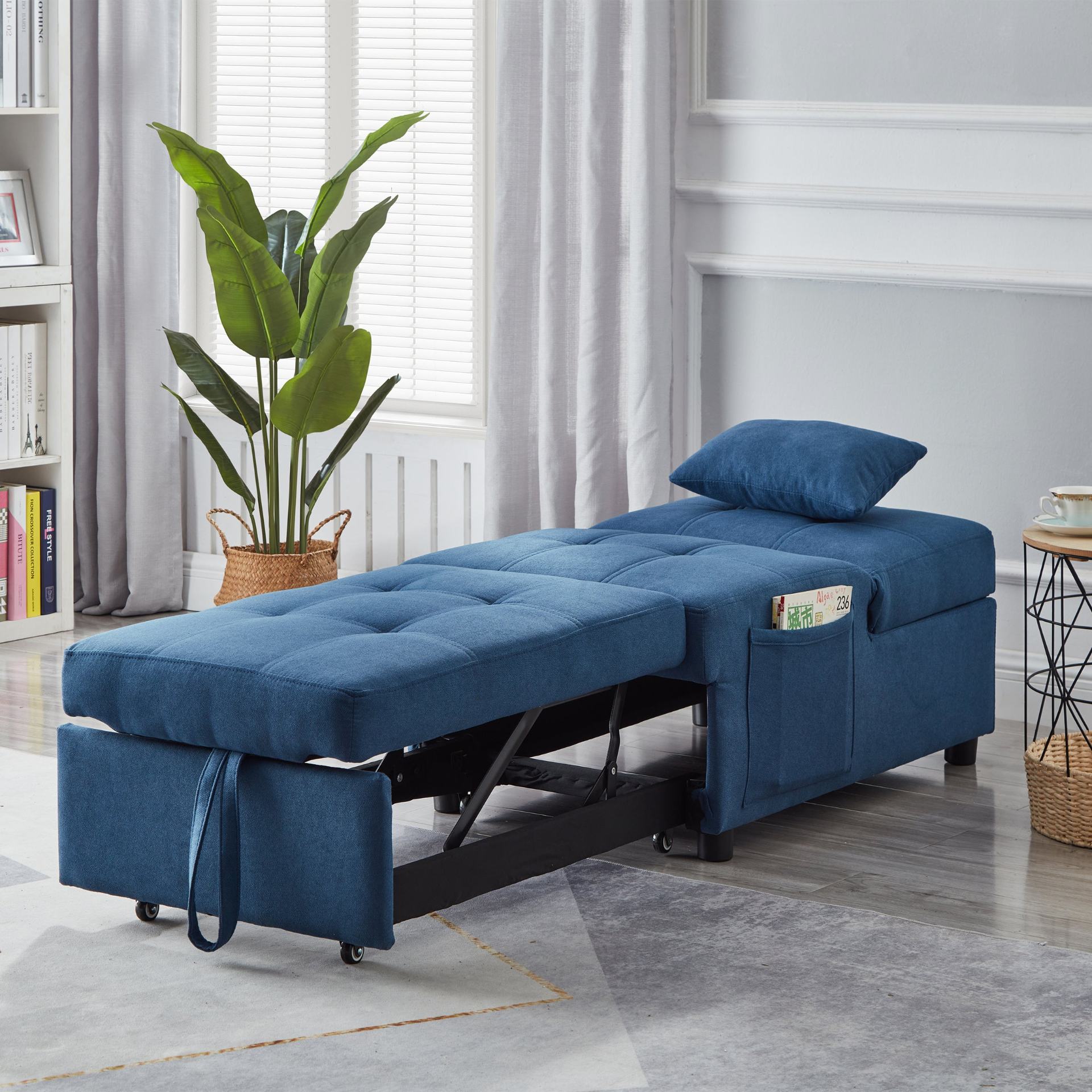 Sofa & Chair sets | Living Room Bed Room Furniture with Blue Linen Fabric Recliner Chair Bed | casafoyer.myshopify.com