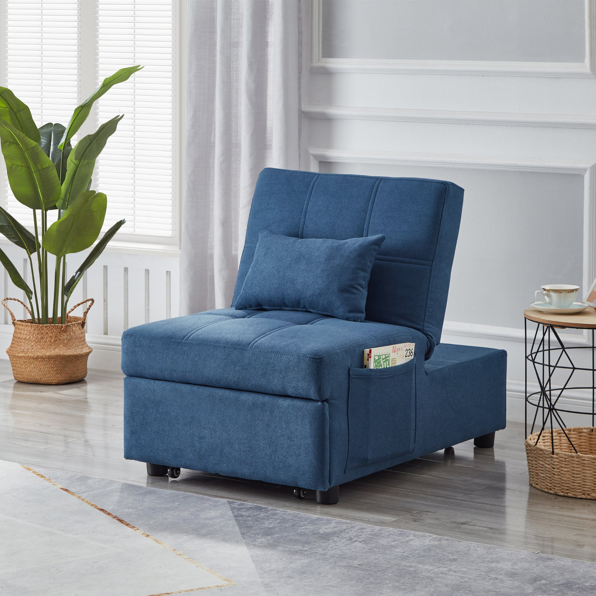 Sofa & Chair sets | Living Room Bed Room Furniture with Blue Linen Fabric Recliner Chair Bed | casafoyer.myshopify.com