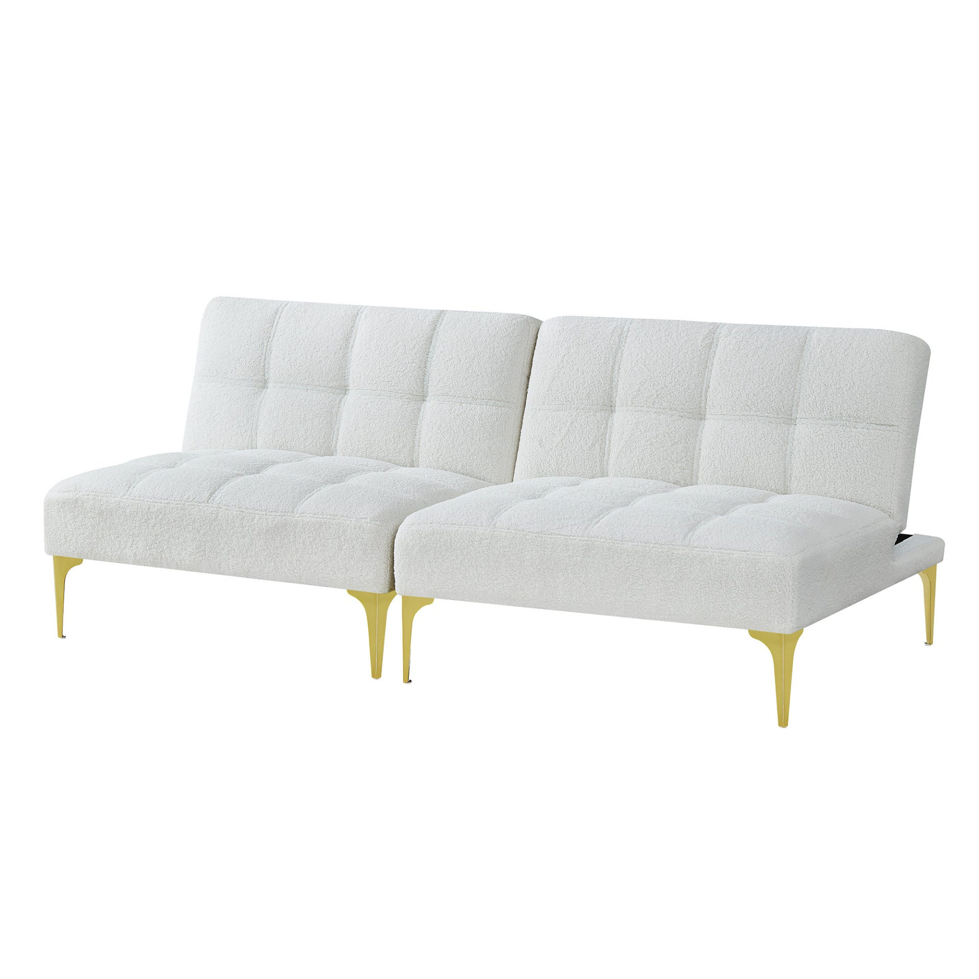 Sofa & Chair sets | Convertible sofa bed futon with gold metal legs teddy fabric (White) | casafoyer.myshopify.com