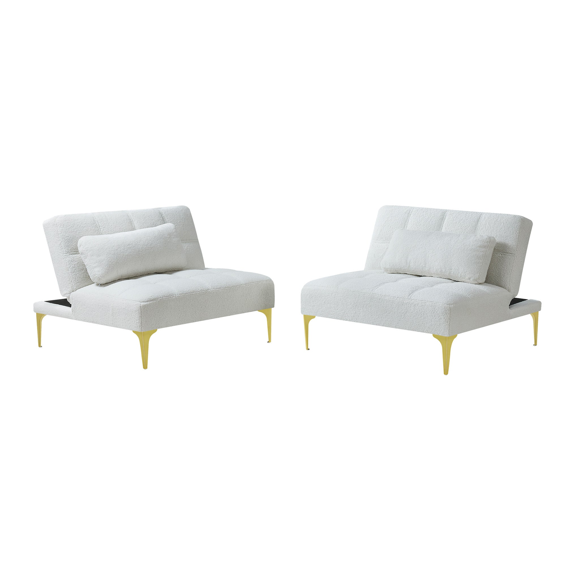 Sofa & Chair sets | Convertible sofa bed futon with gold metal legs teddy fabric (White) | casafoyer.myshopify.com